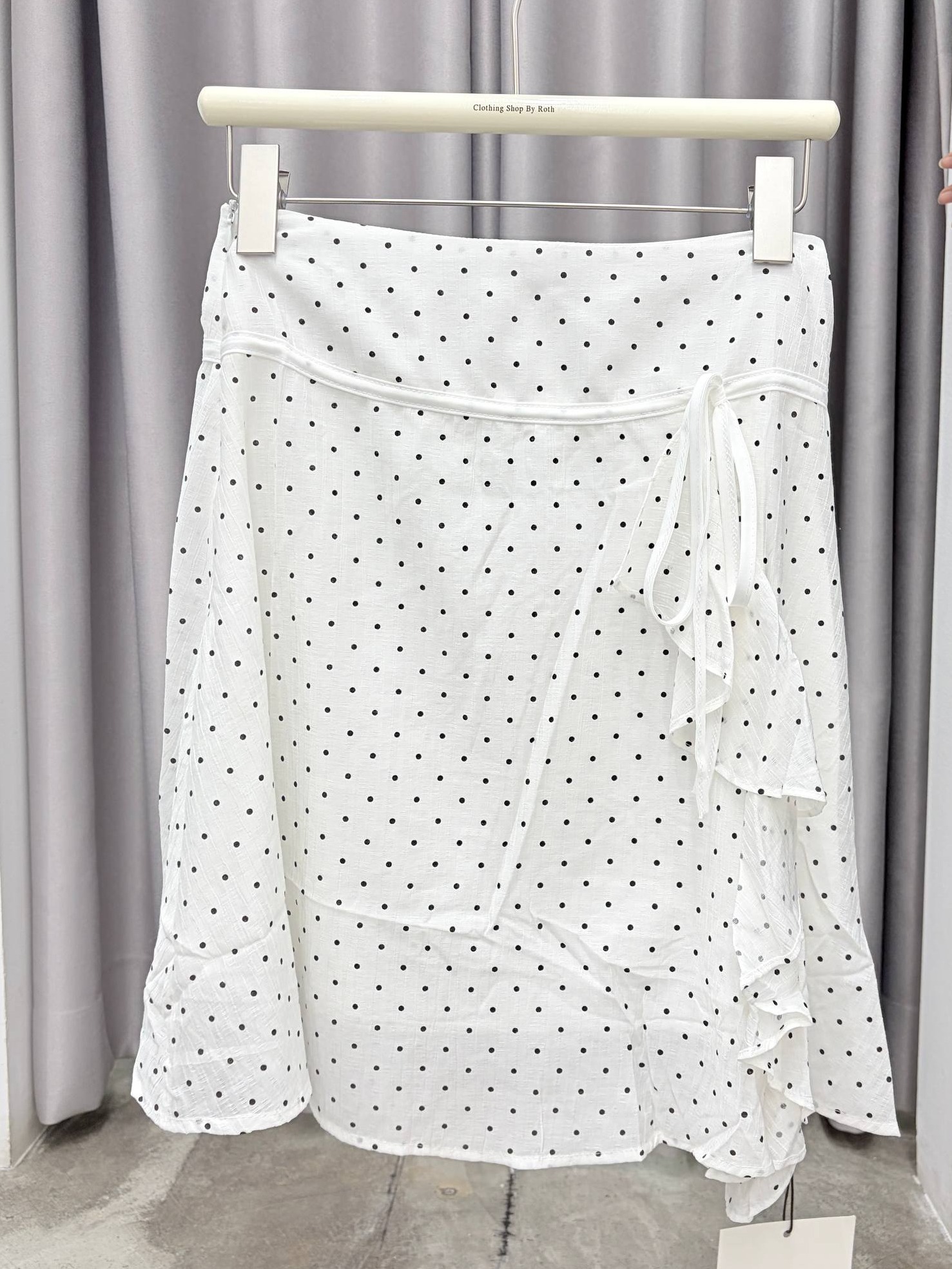 Polka Dot Side-Ruffle Wrap Skirt
