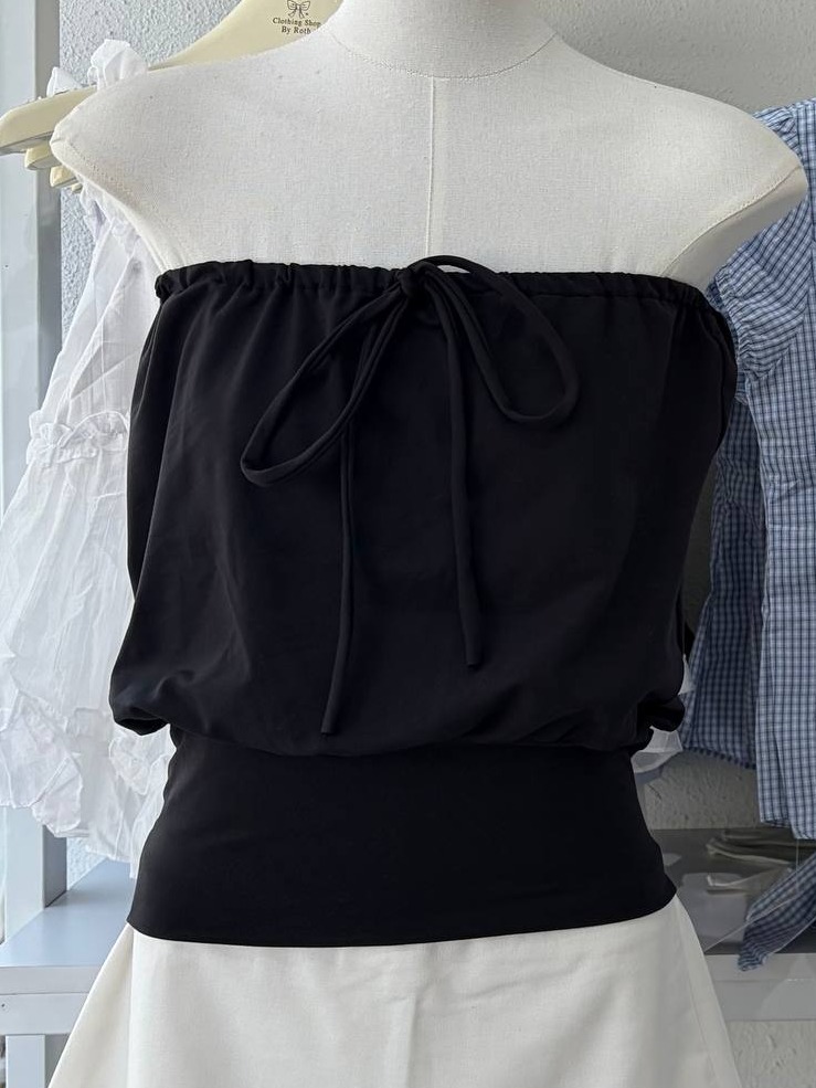 drawstring tie-front strapless bubble top