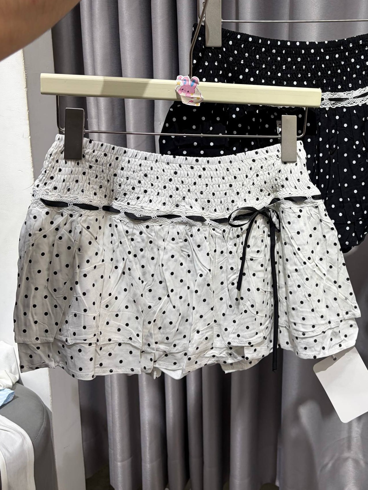 polka dot smocked lace-trim skirt
