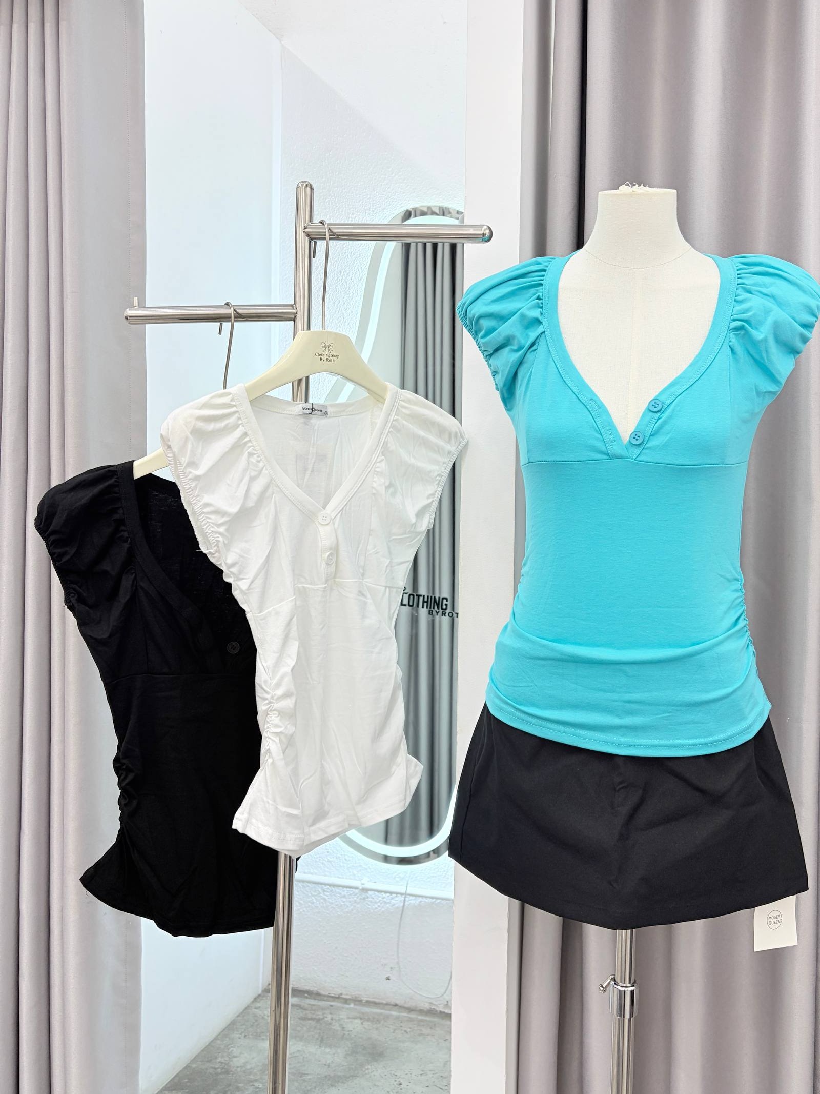 Cap-Sleeve V-eck Henley top