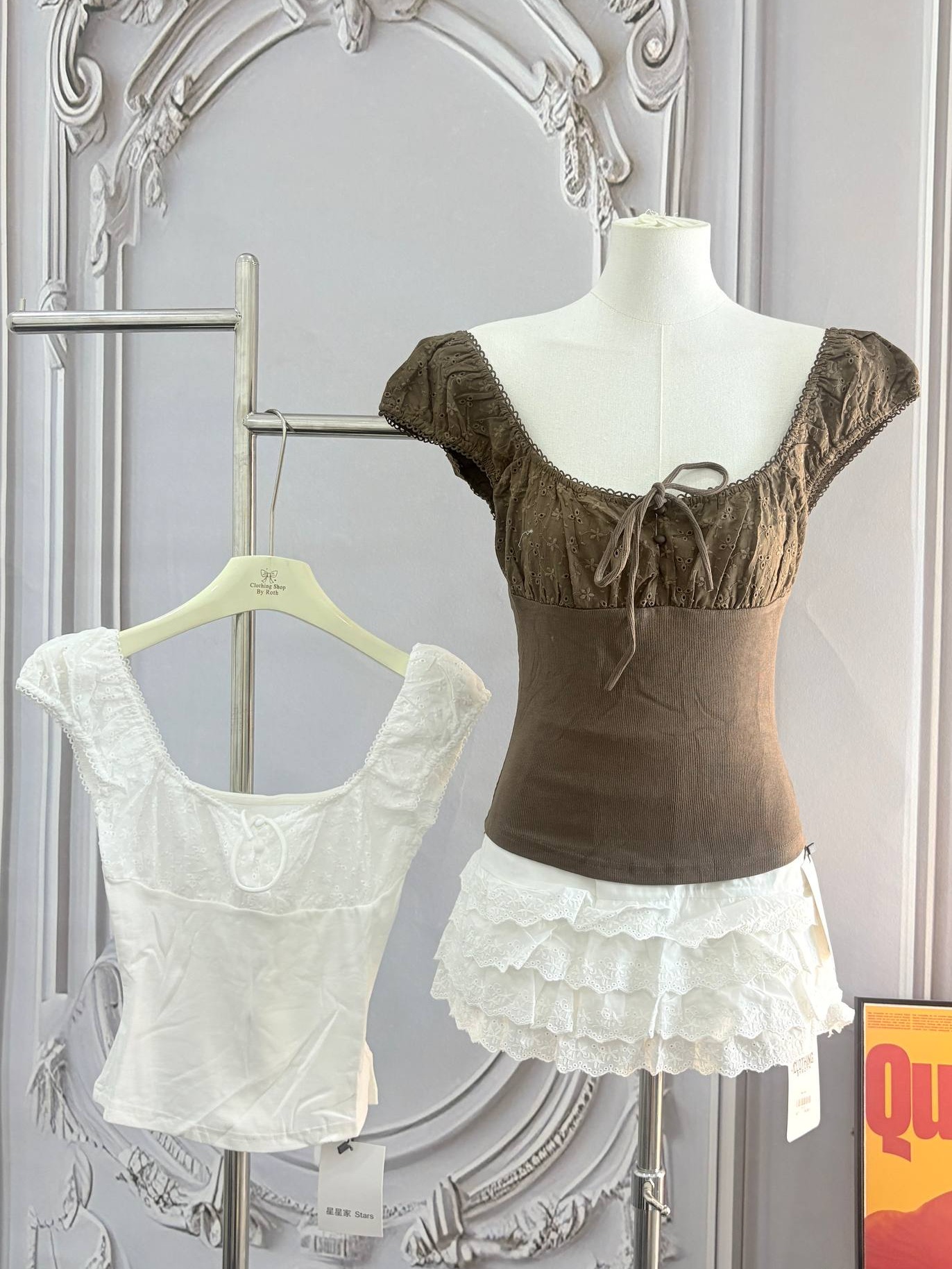 Milkmaid Scoop-Neck Cap-Sleeve Top