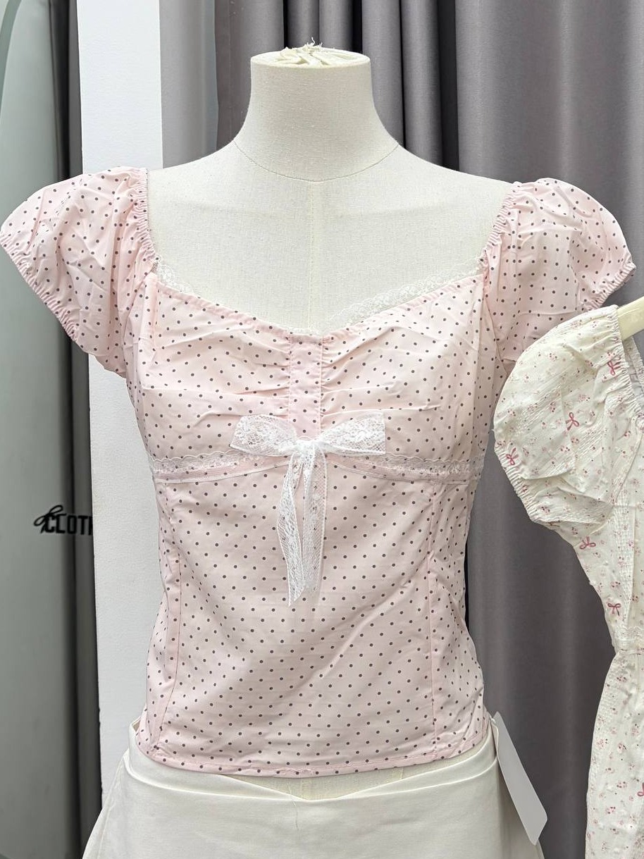 lace-trim bow-front milkmaid top