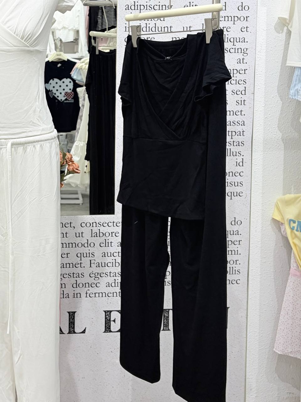 Short-sleeve wrap top with Wide-leg drawstring lounge pants