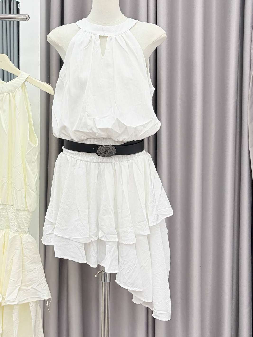 Halterneck Asymmetrical Tiered Mini Dress