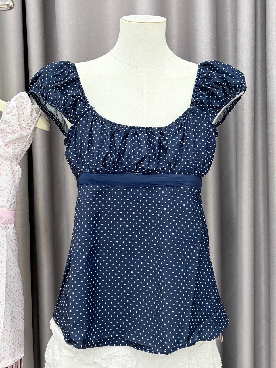 polka dot empire-waist babydoll top