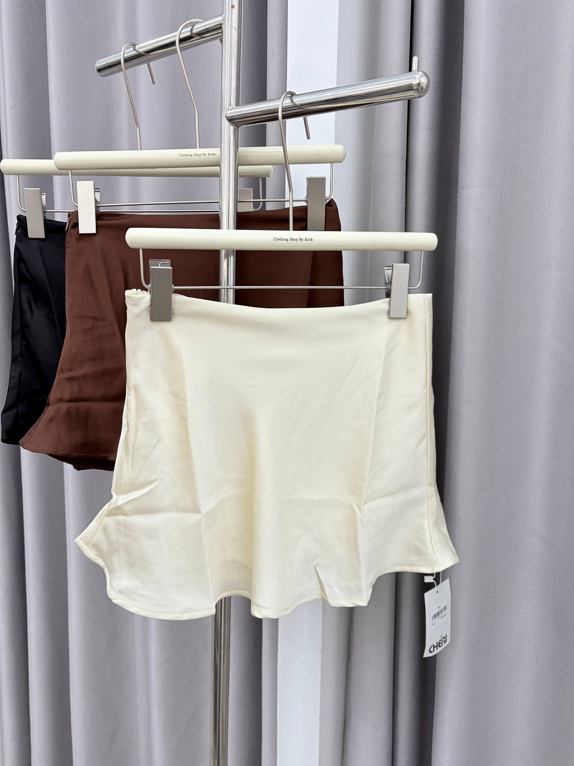 Satin ruffle-hem A-line mini skirt
