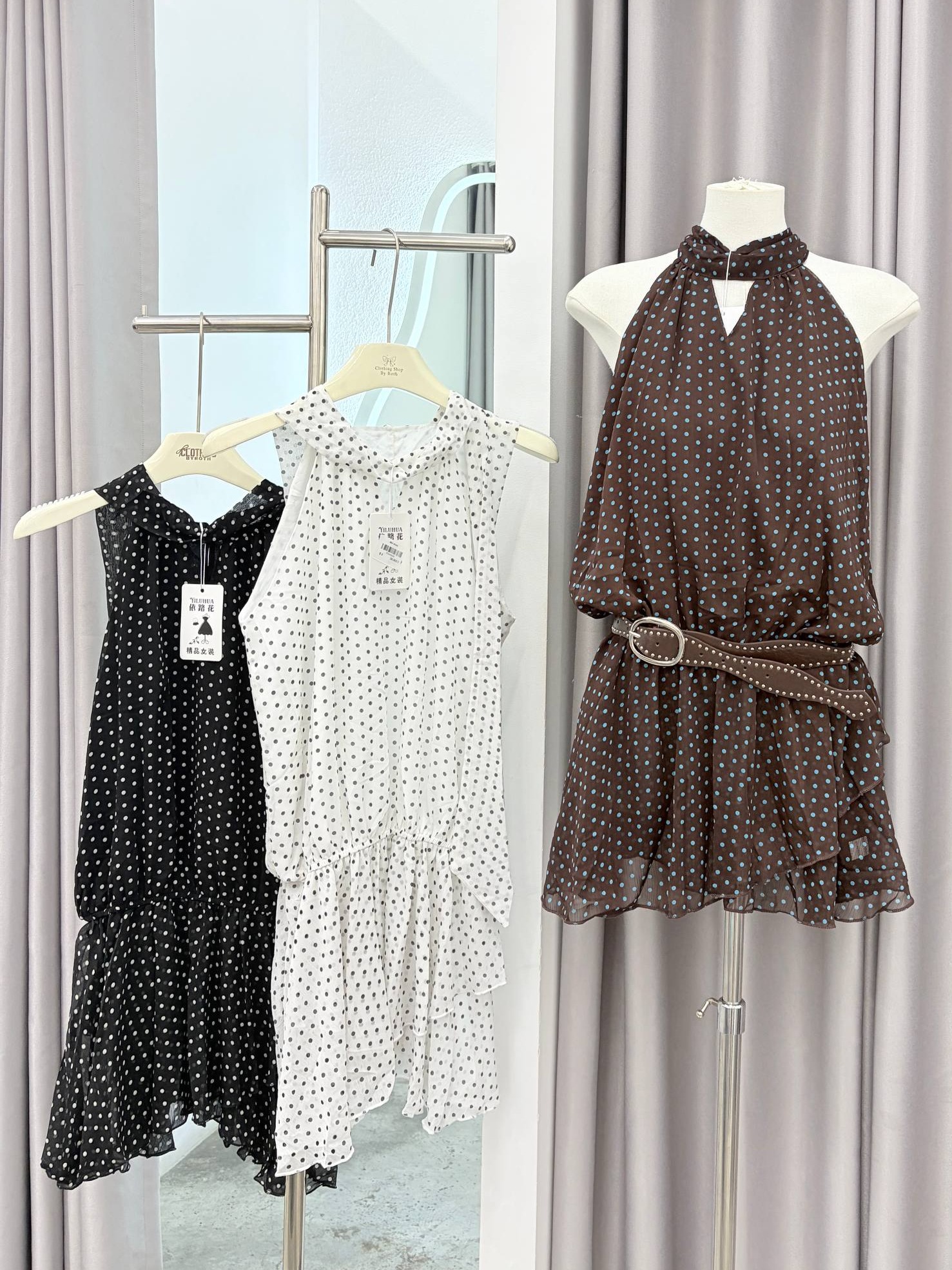 Polka Dot Drop-Waist Mini Dress
