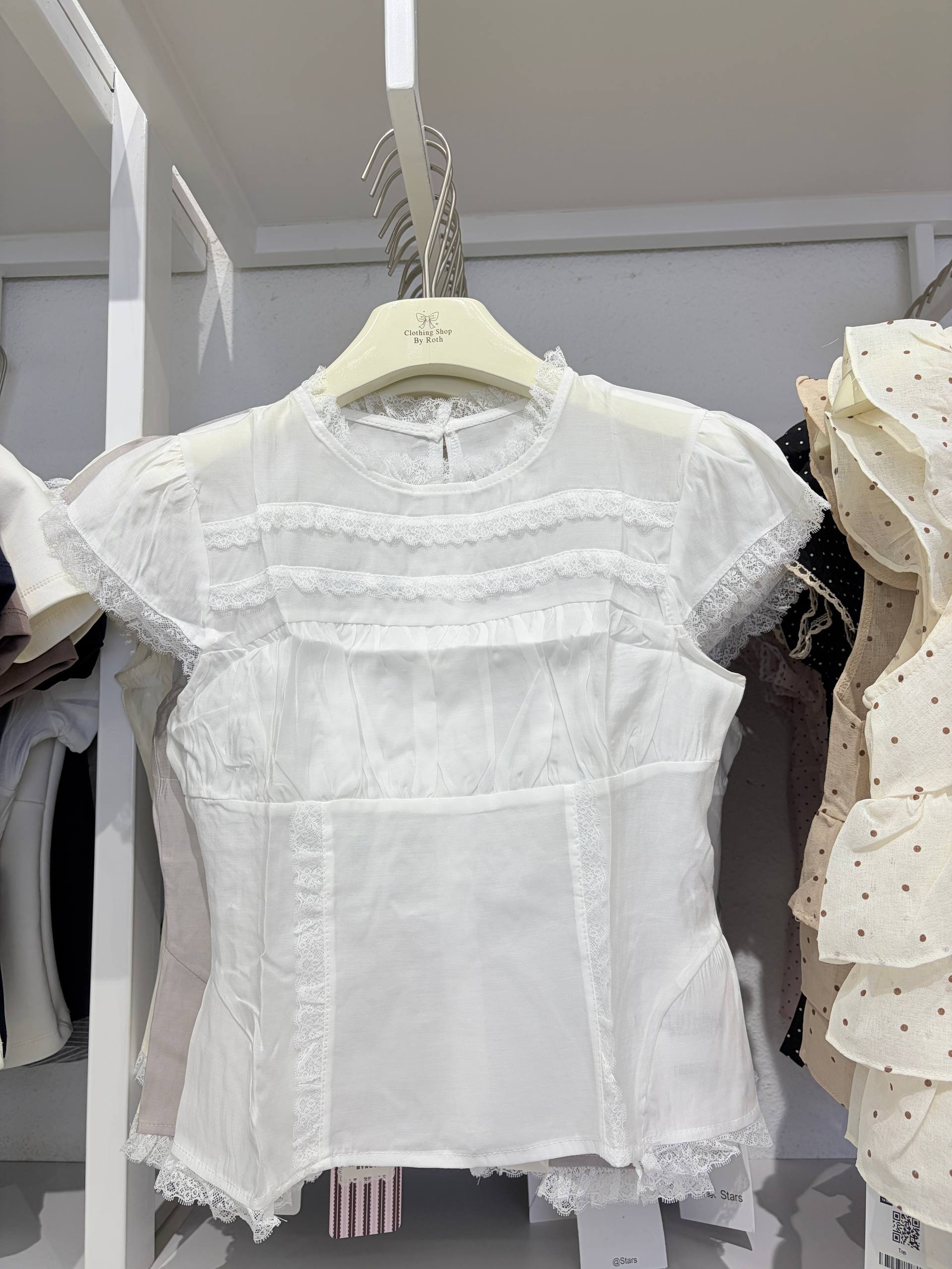 Victorian lace-paneled cap-sleeve blouse