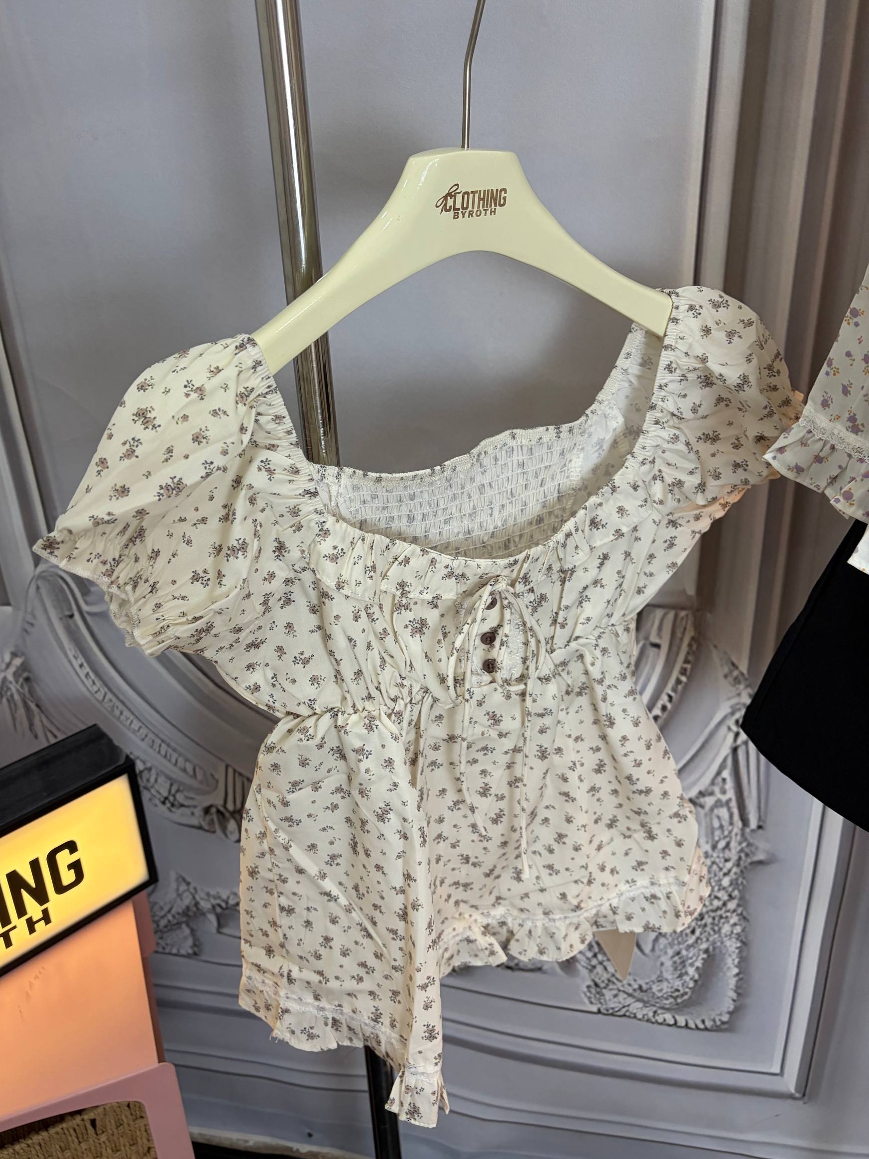 Floral tie-front milkmaid babydoll top