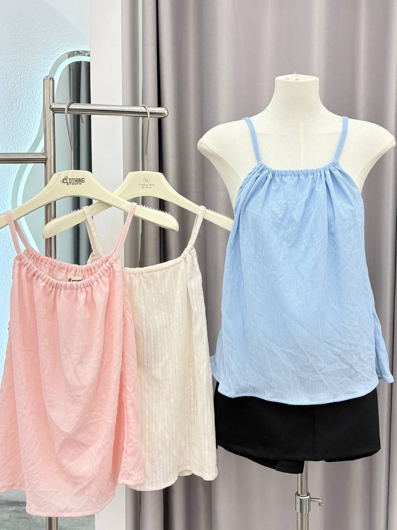 Crinkled drawstring halter cami top
