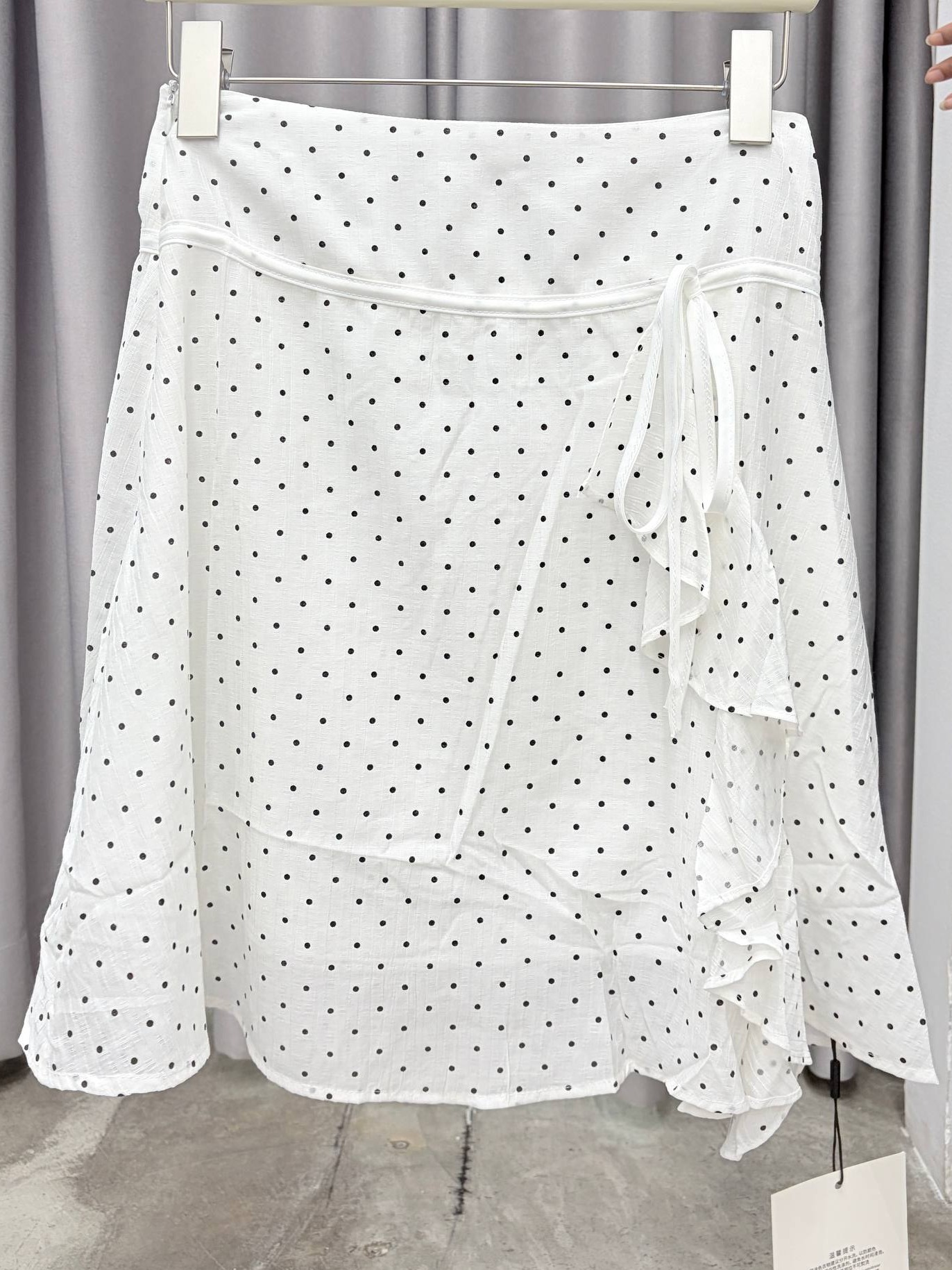 Polka Dot Side-Ruffle Wrap Skirt