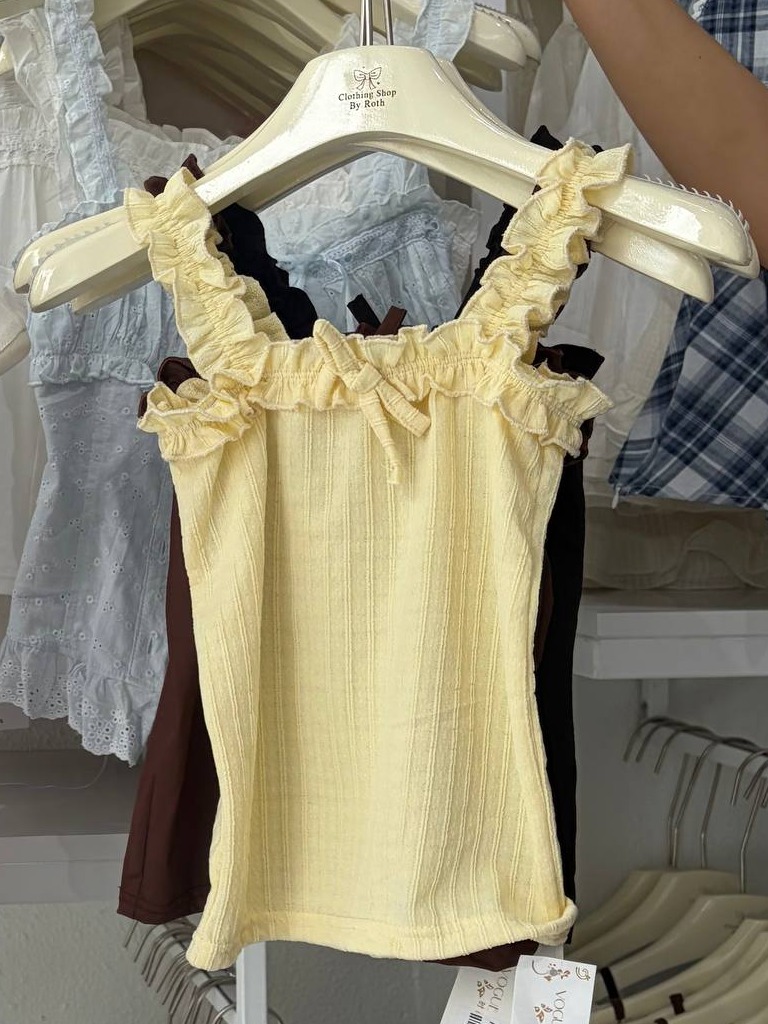 Ruffled-strap tie-front tank top