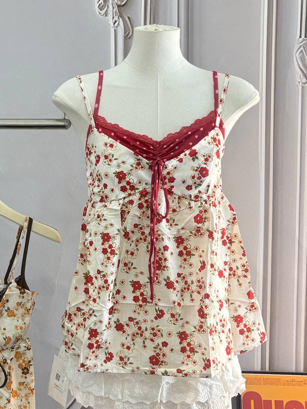 Floral Lace-Triimmed Tie-Front Cami Top