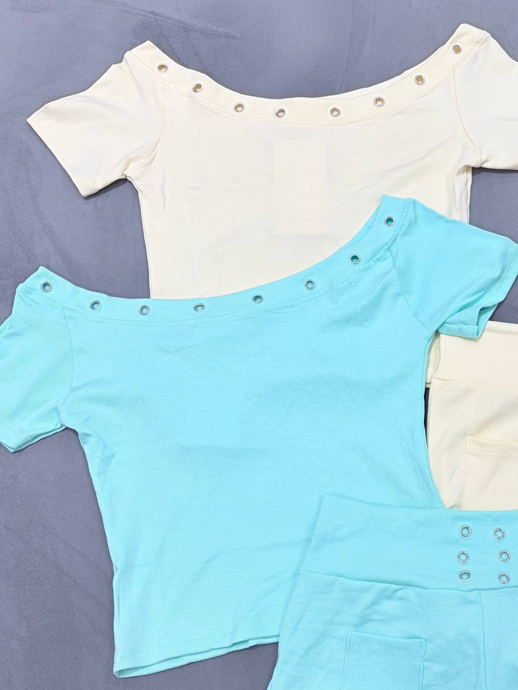 Grommet-detail off-the-shoulder lounge set