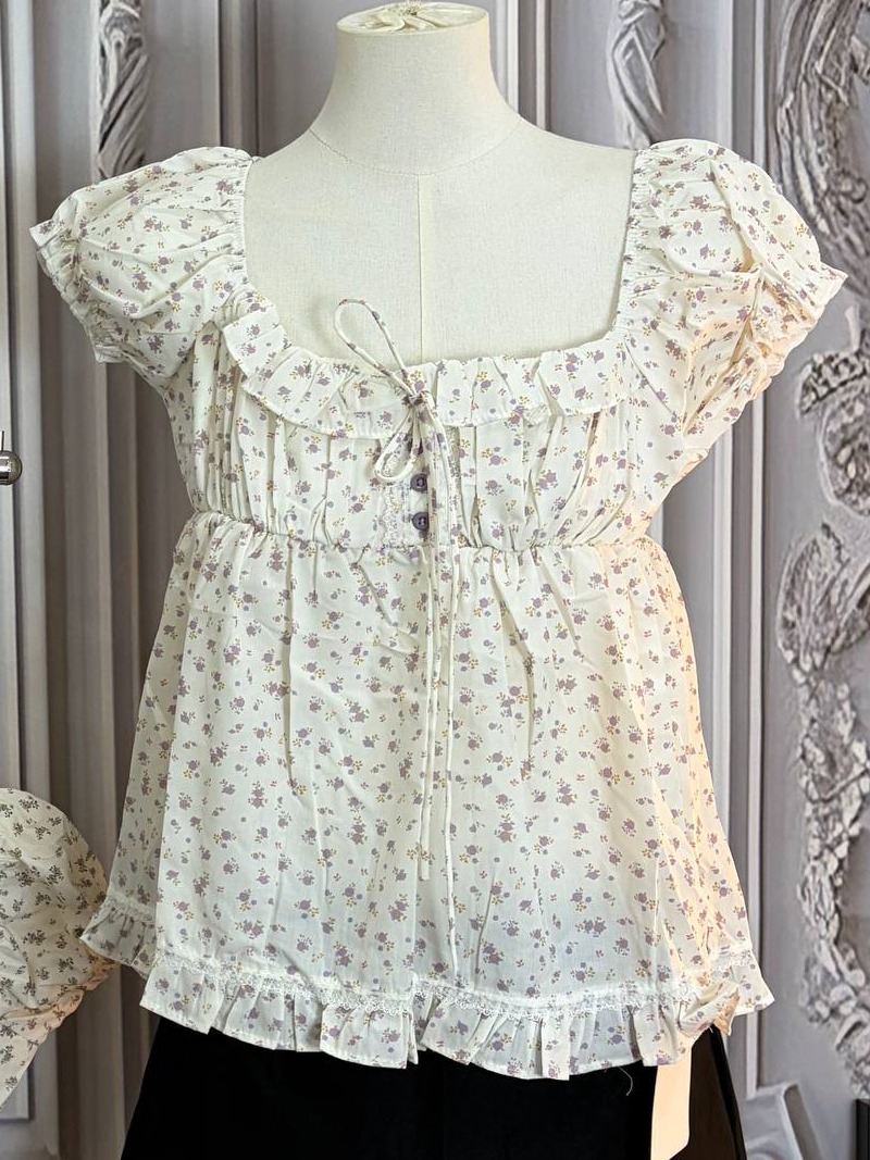 Floral tie-front milkmaid babydoll top