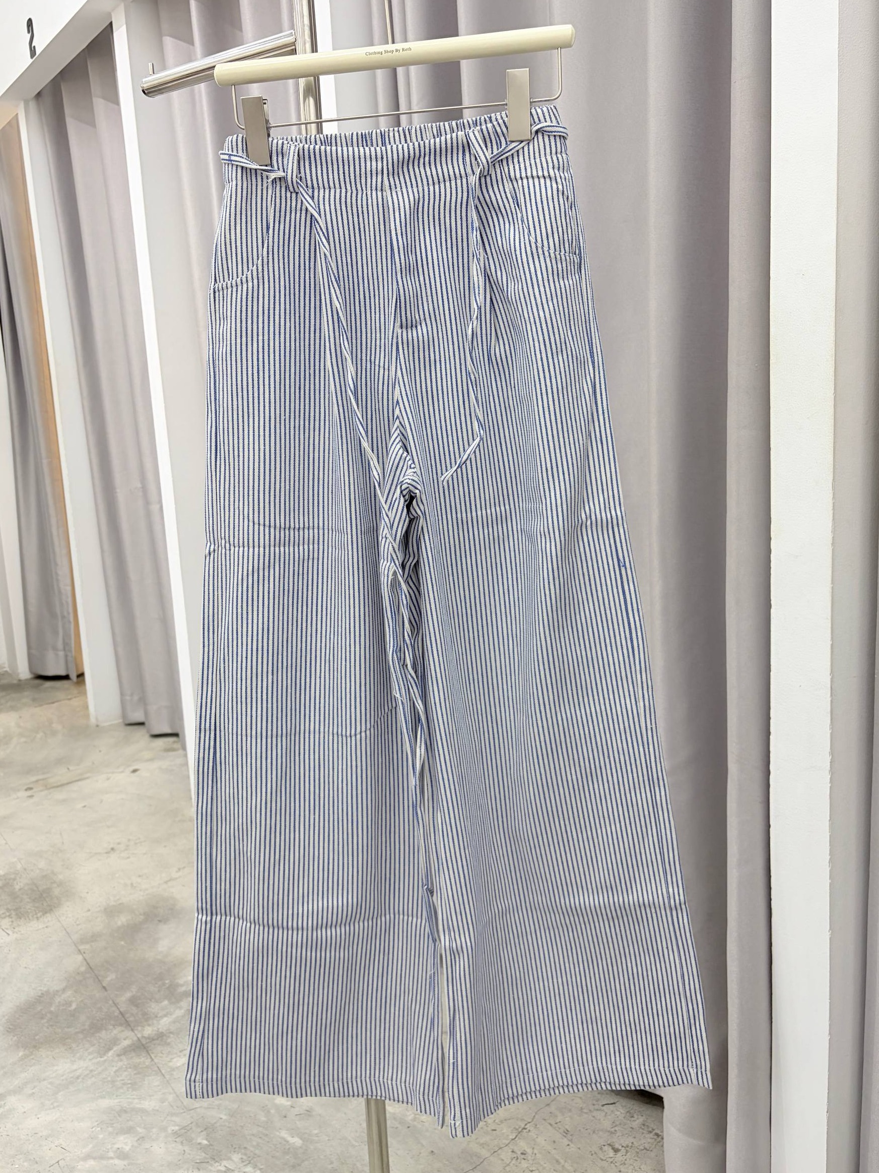 Striped drawstring wide-leg pants