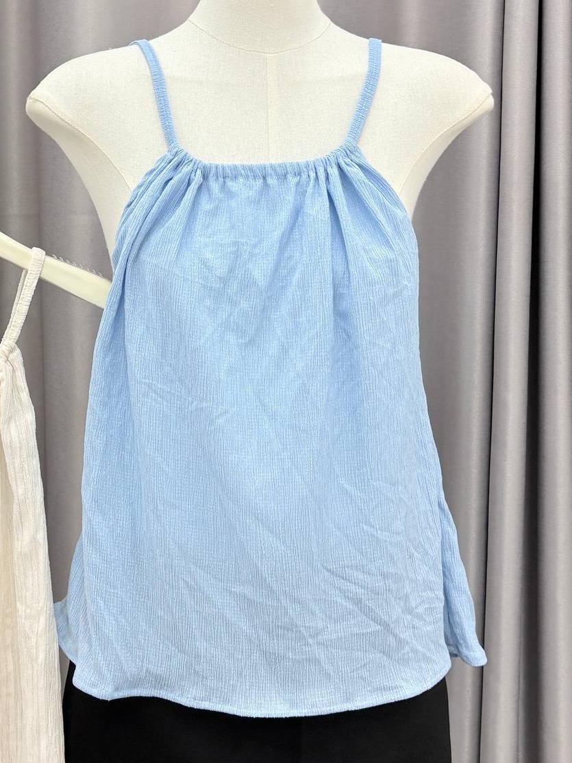 Crinkled drawstring halter cami top