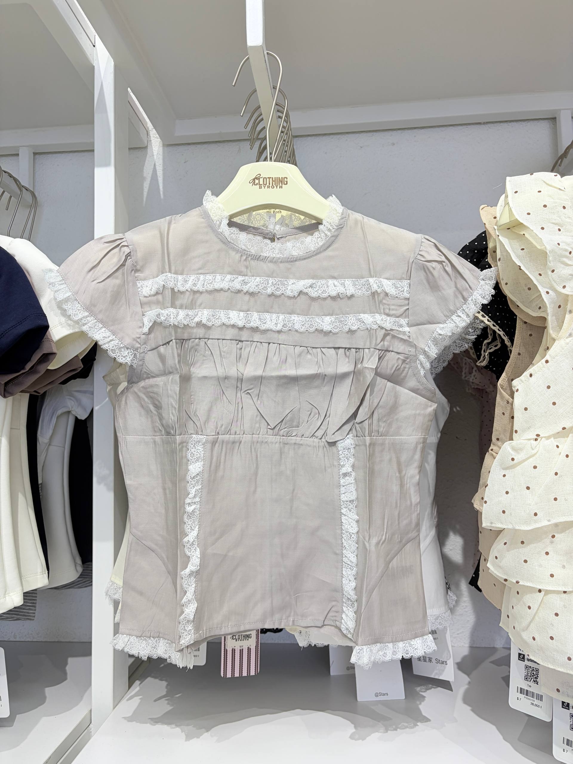 Victorian lace-paneled cap-sleeve blouse