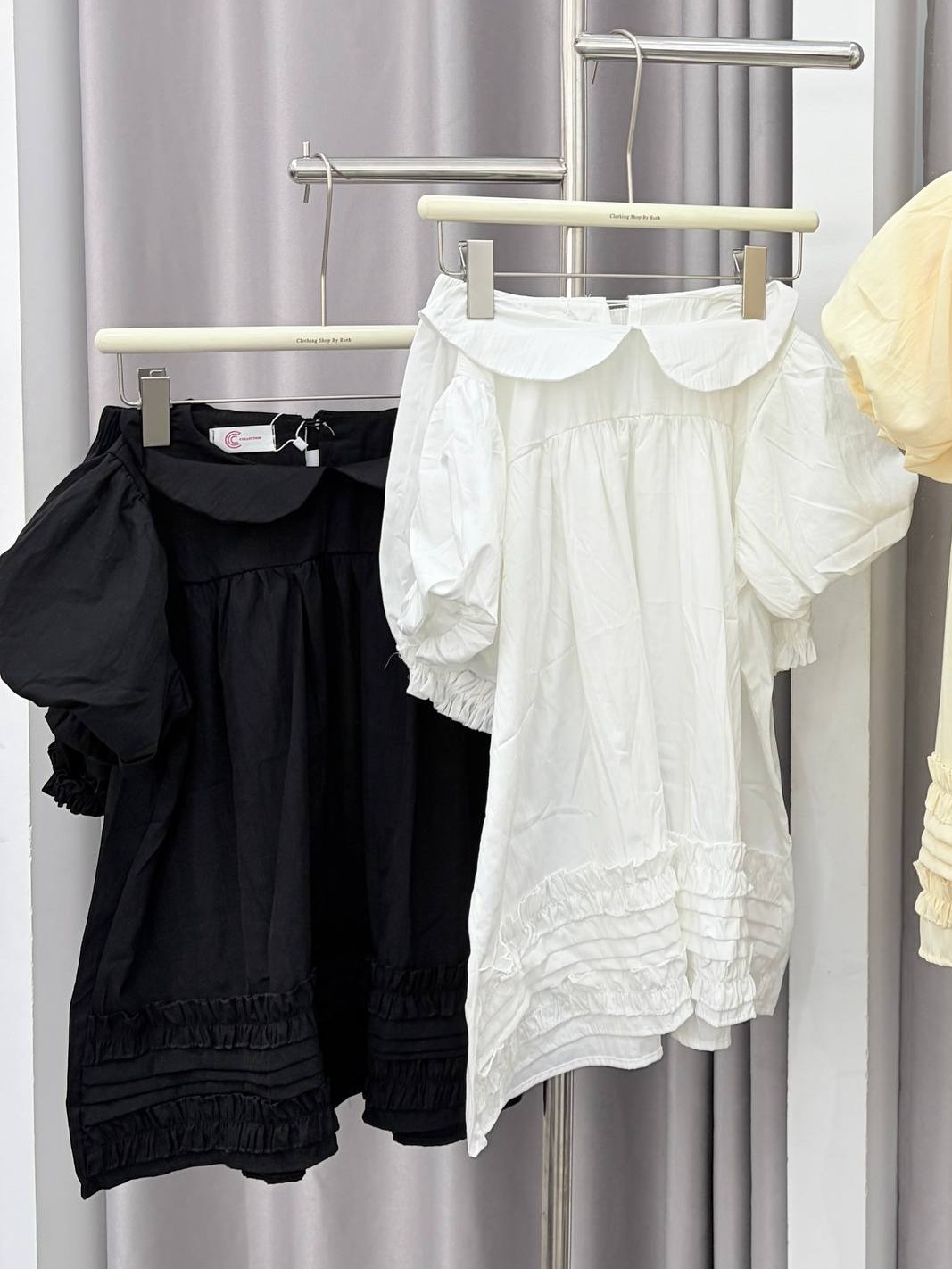 Peter Pan Collar Puff-Sleeve Tunic Top