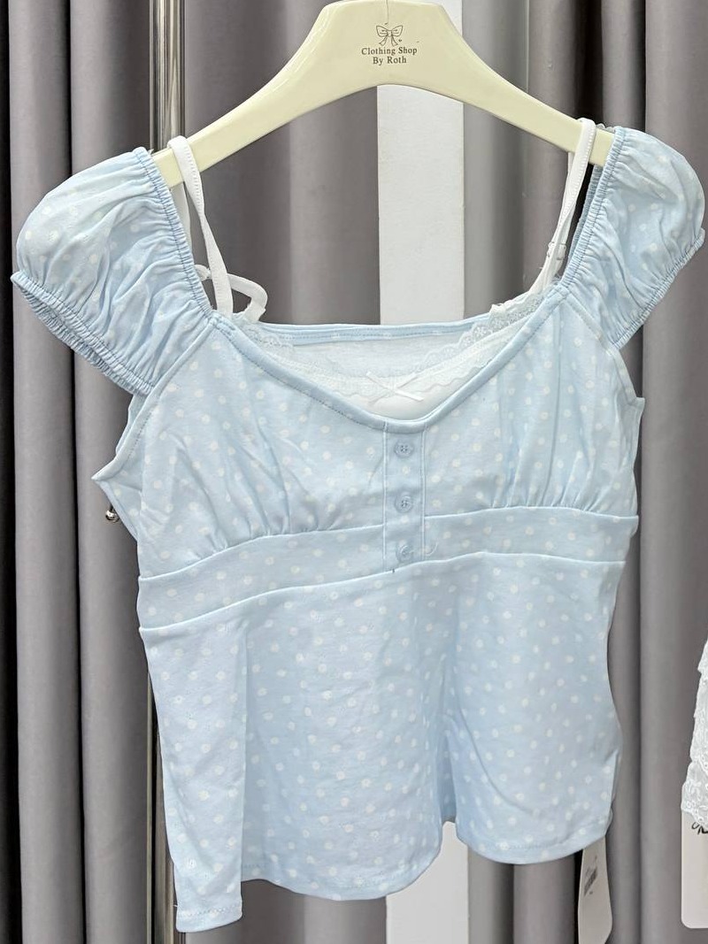 Layered lace-trim milkmaid top
