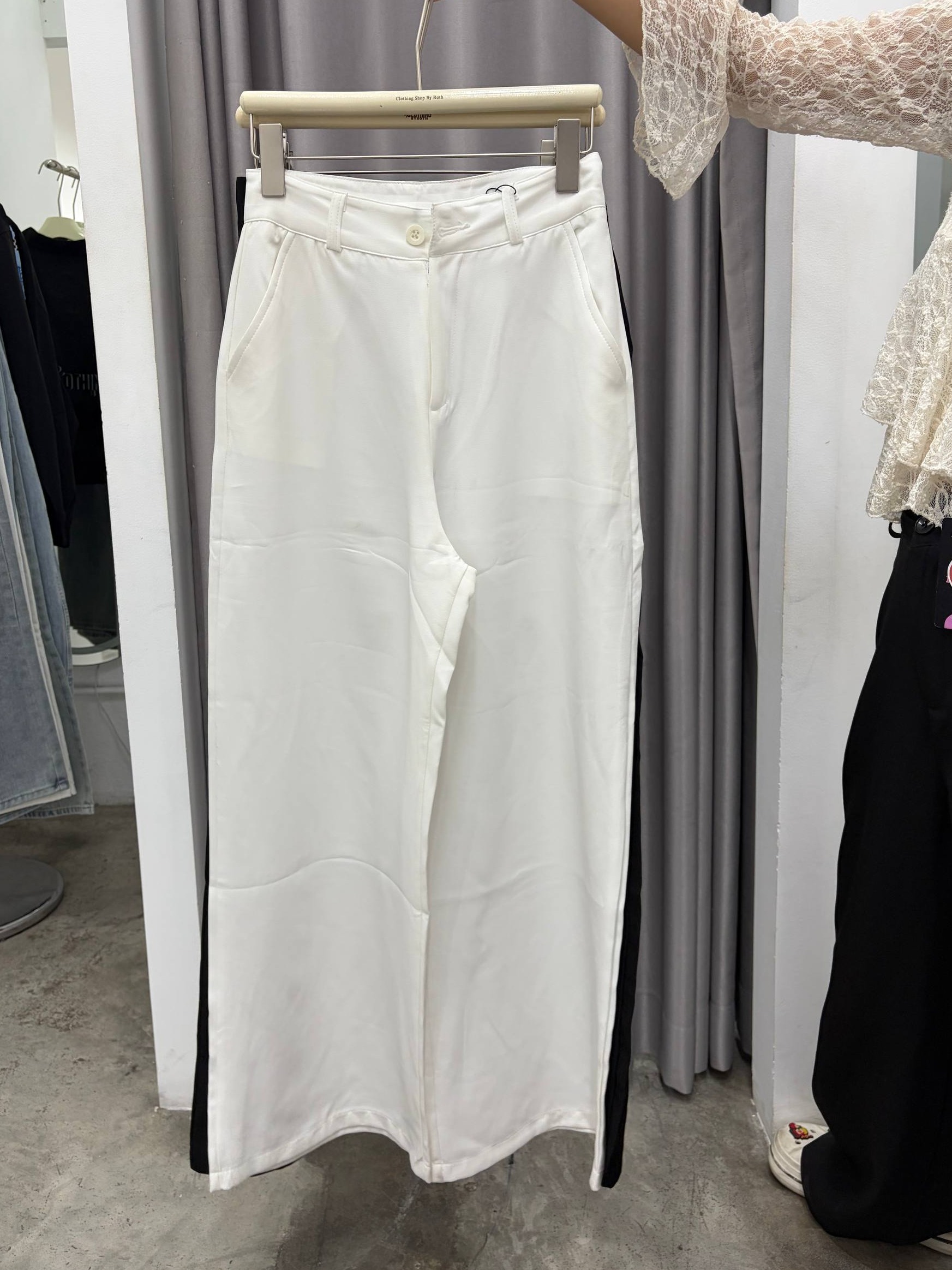 high-waisted contrast side-stripe relaxed pants