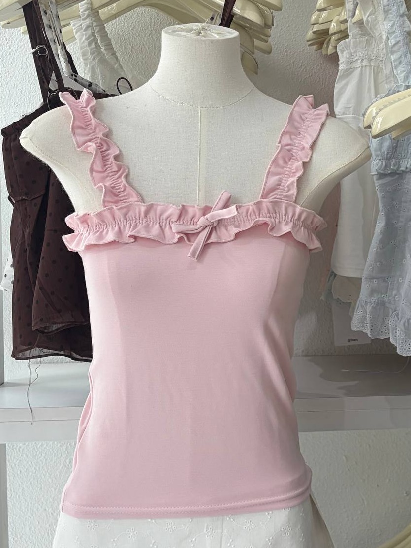 Ruffled-strap tie-front tank top