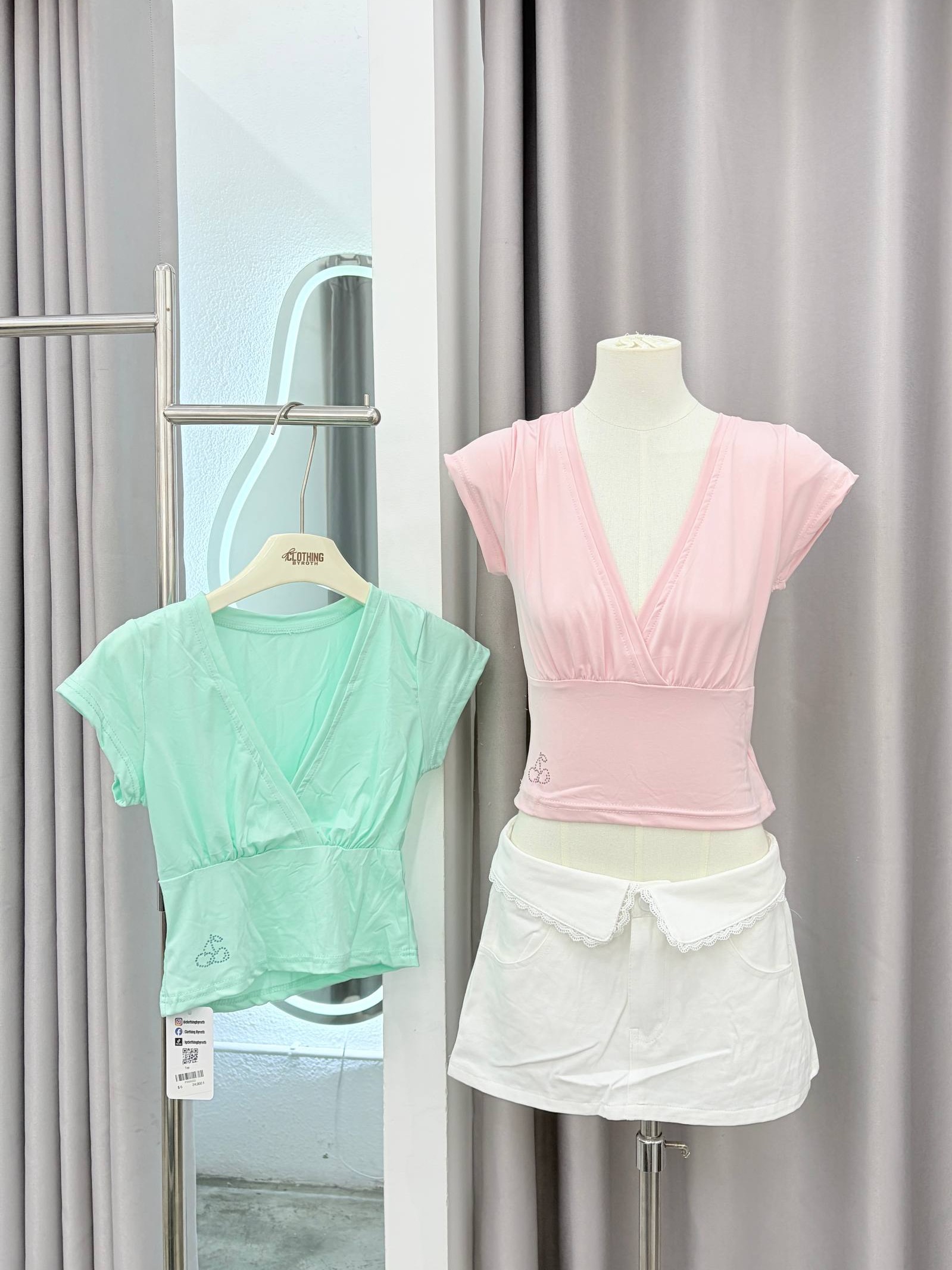 Deep V-Neck Fitted Cap-sleeve Top