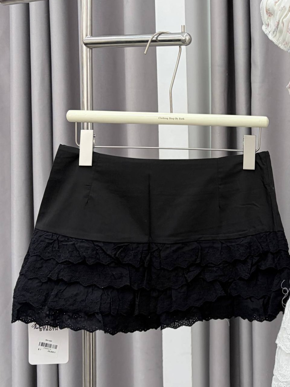 Tiered eyelet lace ruffle mini skirt