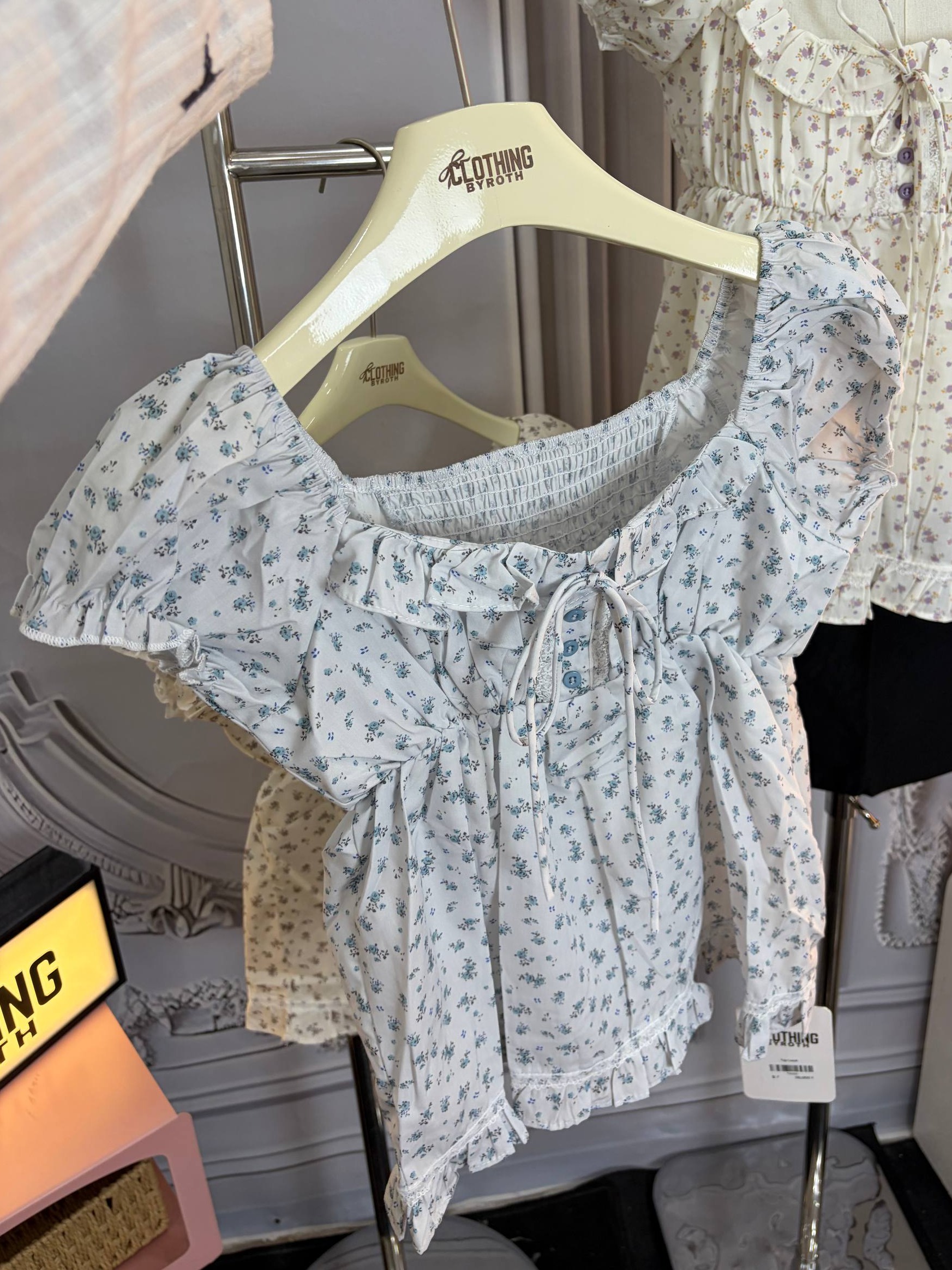 Floral tie-front milkmaid babydoll top
