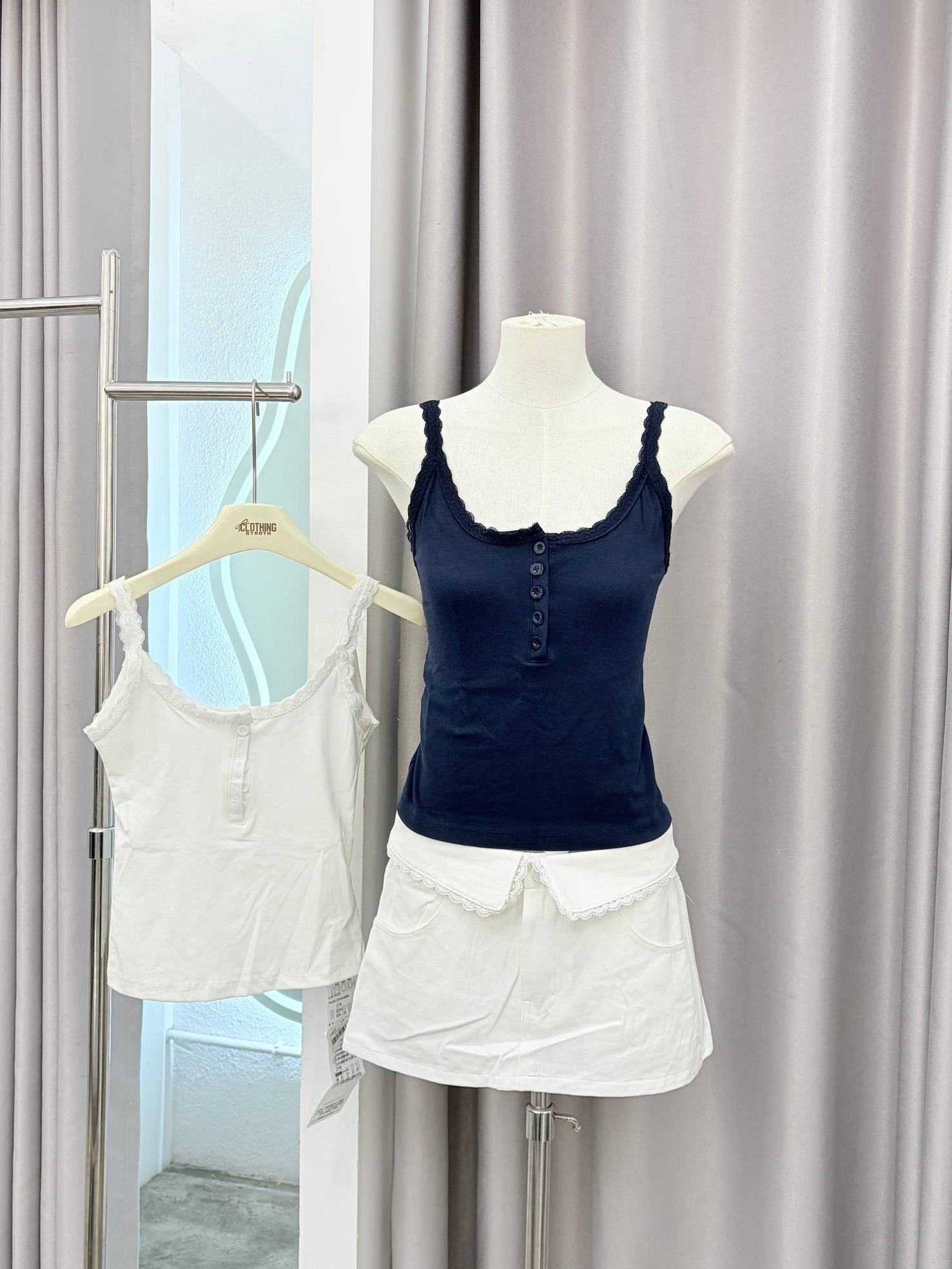 Lace-Trim Henley Tank Top