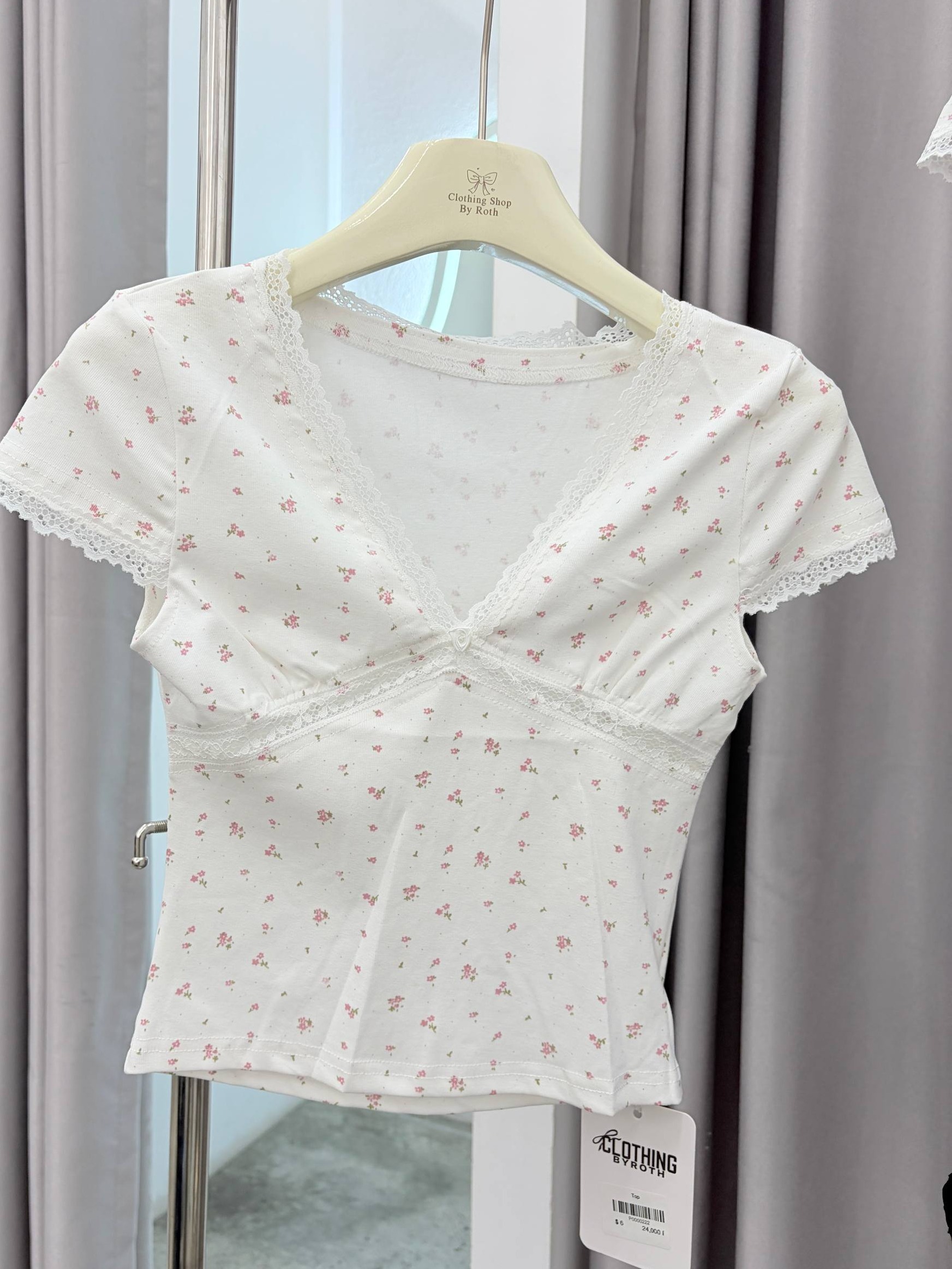 V-neck cap-sleeve top