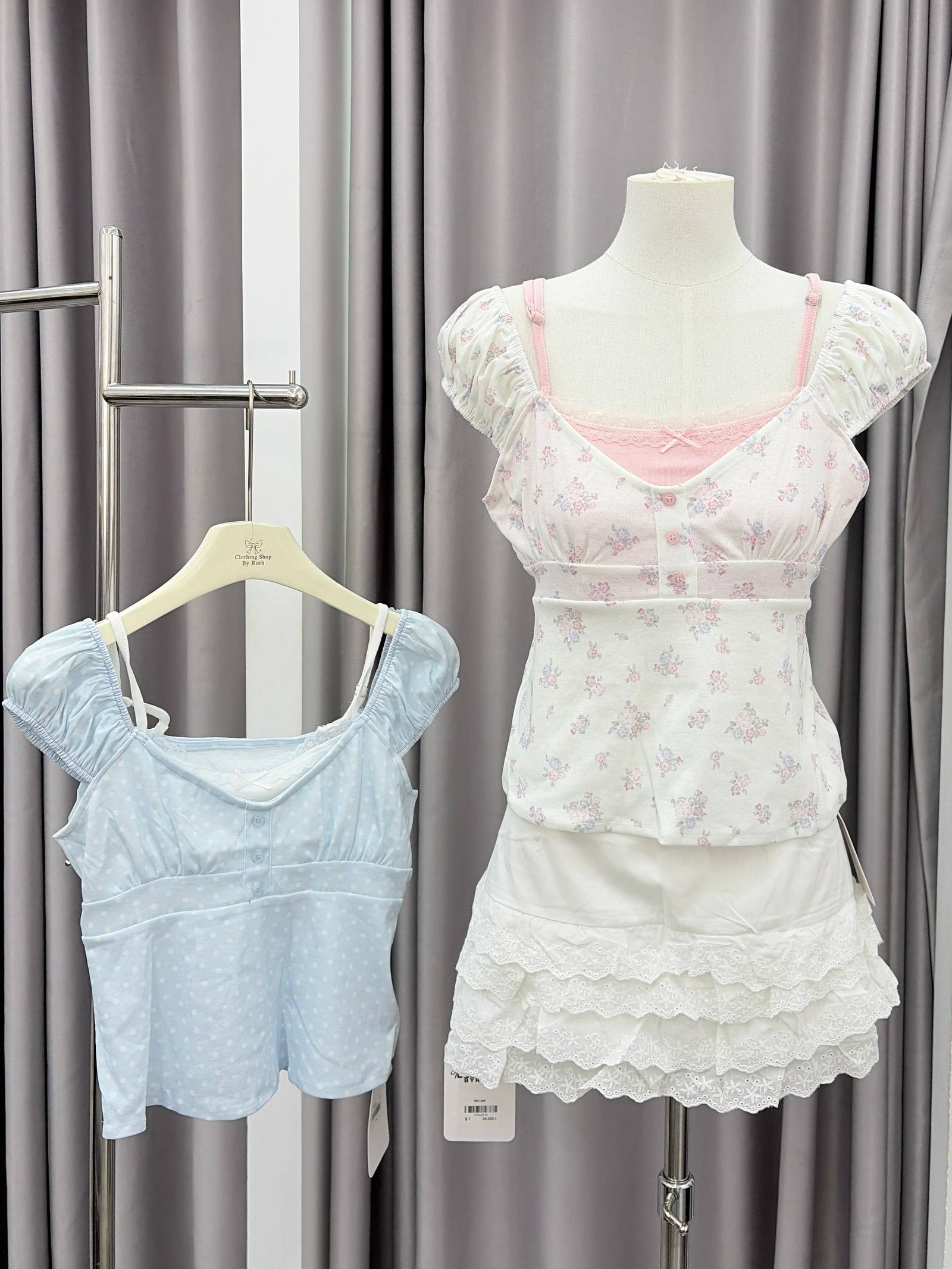 Layered lace-trim milkmaid top