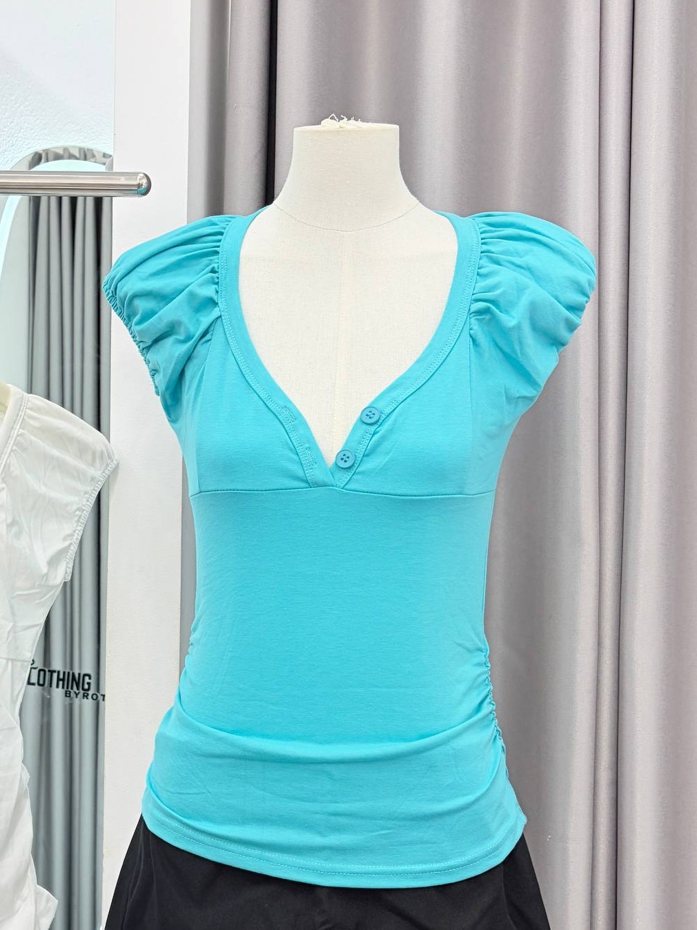 Cap-Sleeve V-eck Henley top