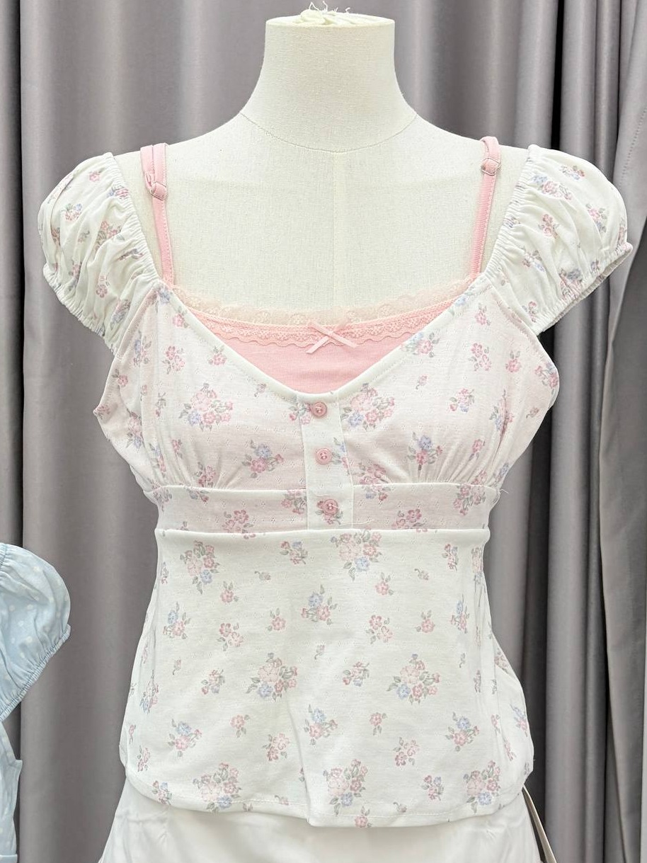 Layered lace-trim milkmaid top