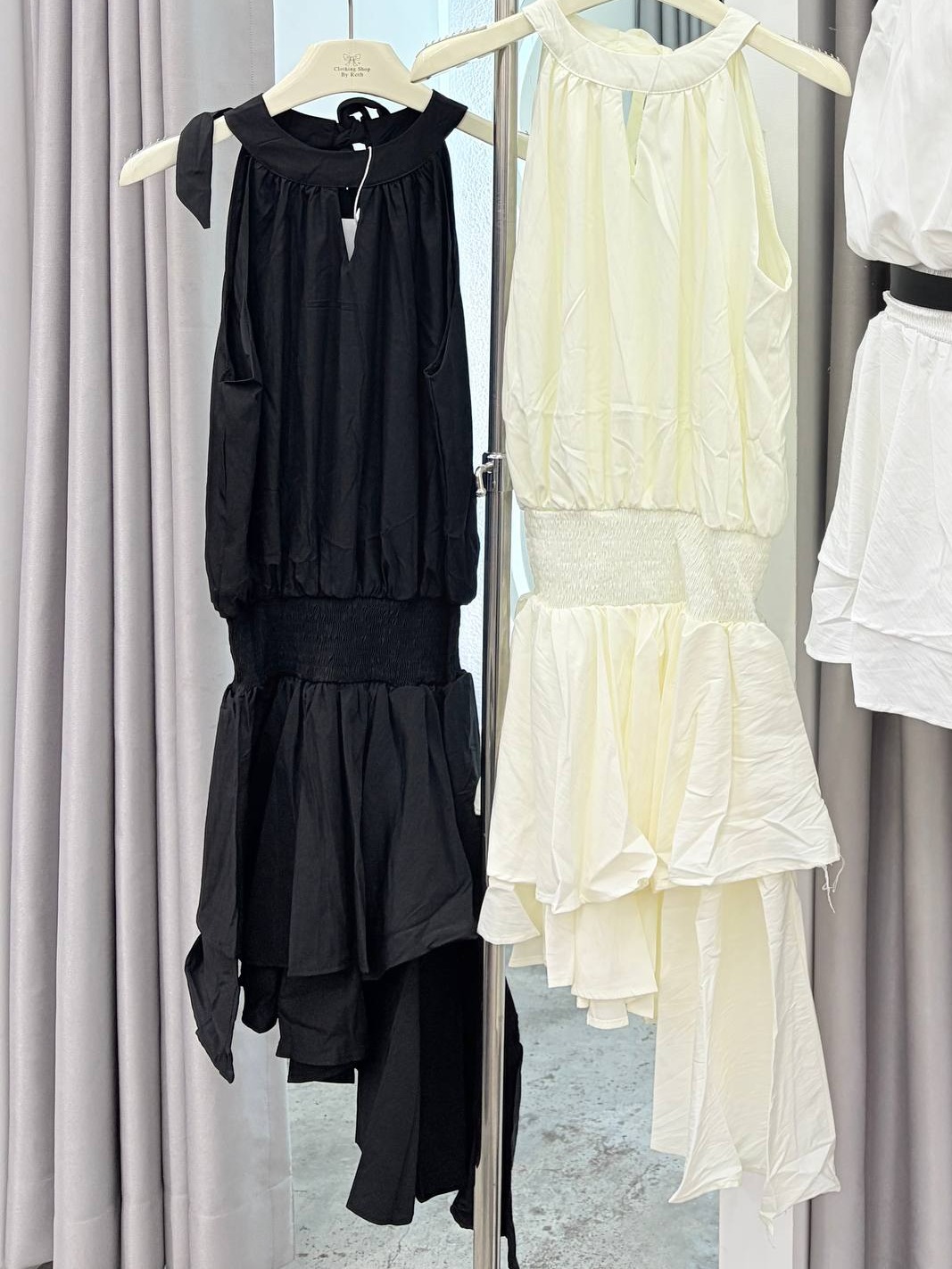 Halterneck Asymmetrical Tiered Mini Dress