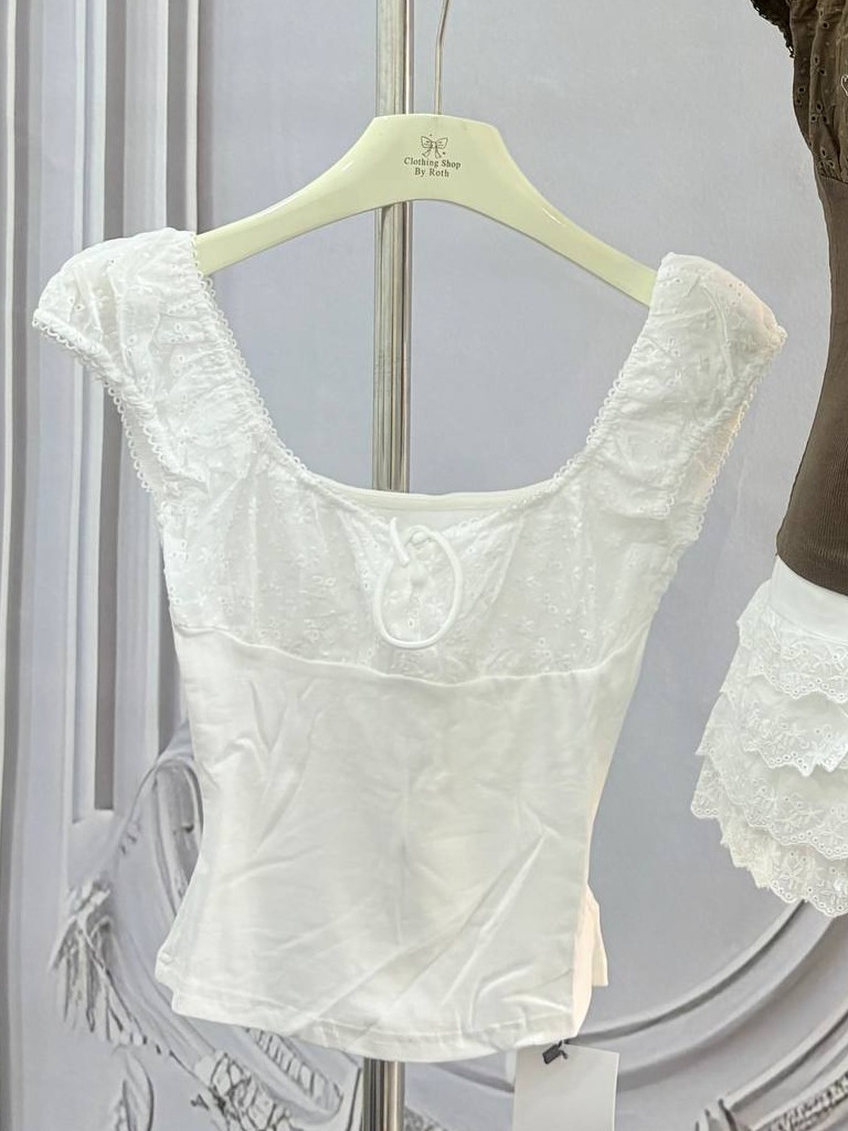 Milkmaid Scoop-Neck Cap-Sleeve Top