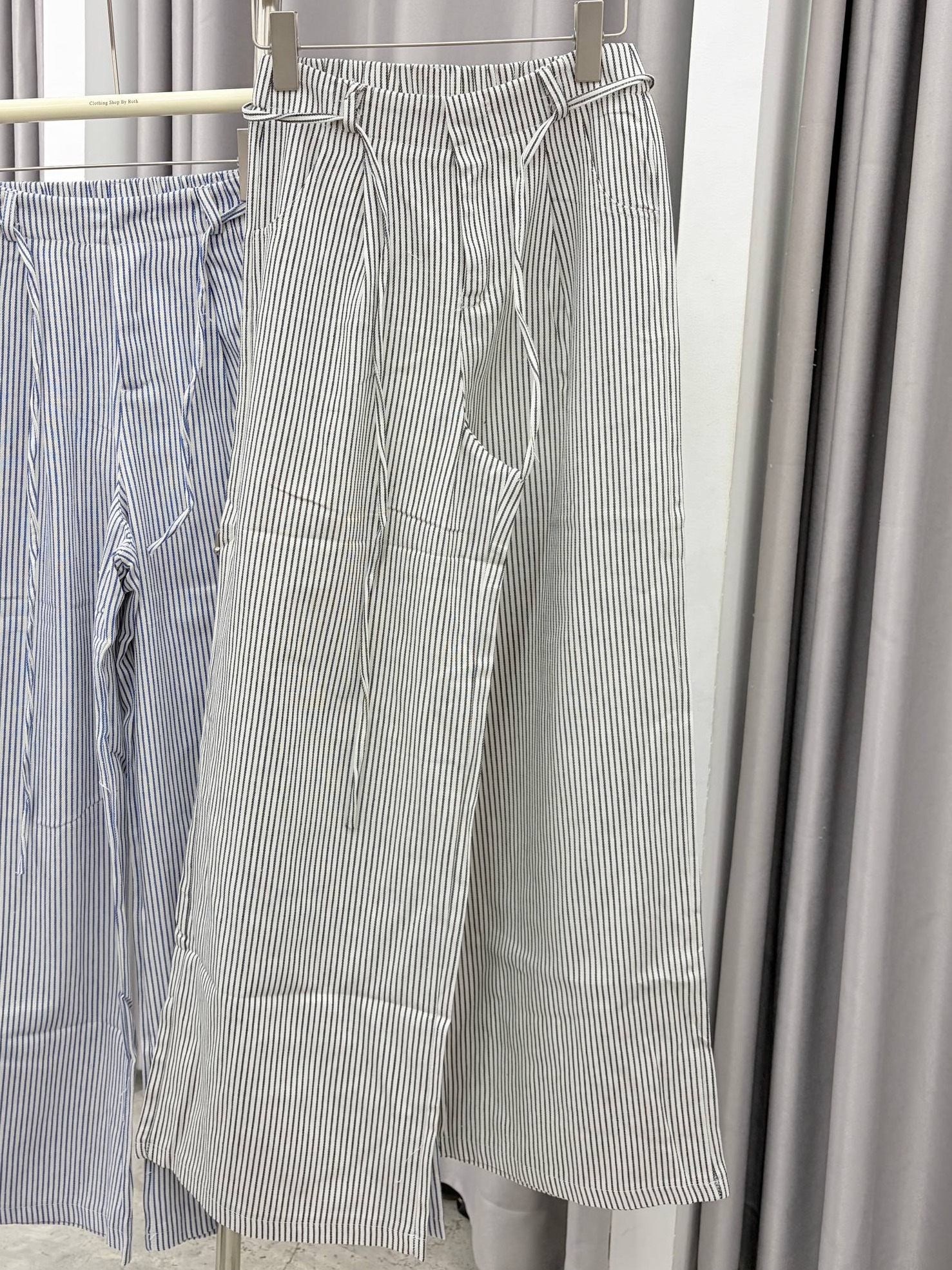 Striped drawstring wide-leg pants