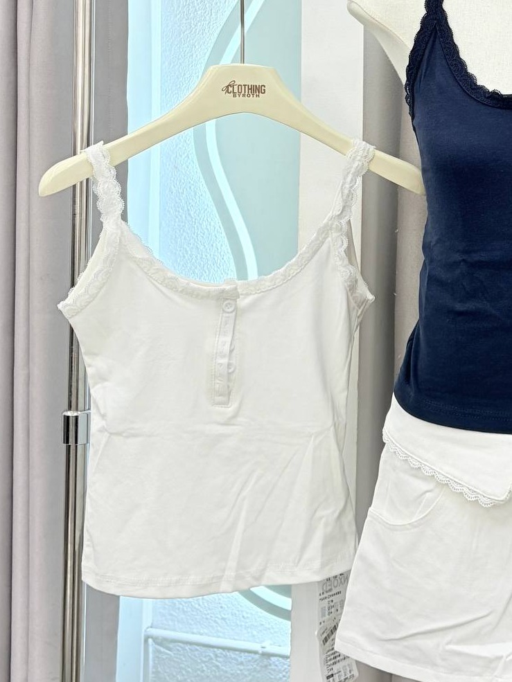 Lace-Trim Henley Tank Top
