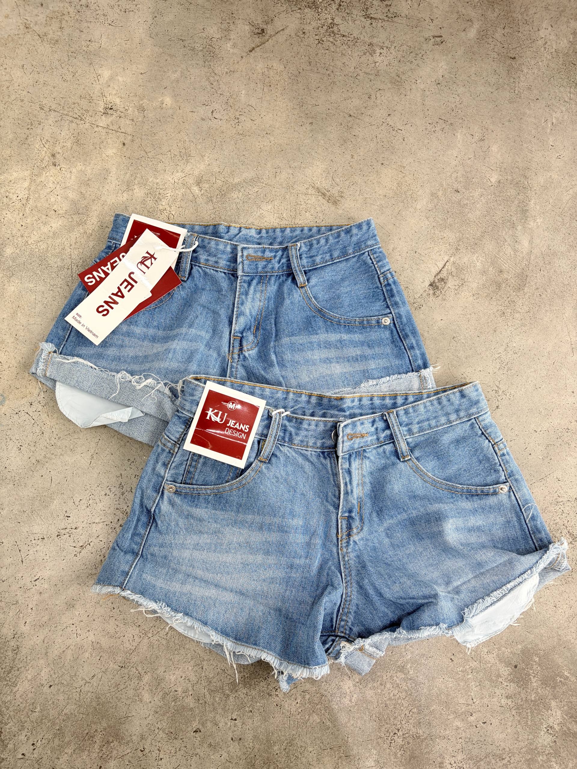 High-waisted raw-hem denim shorts