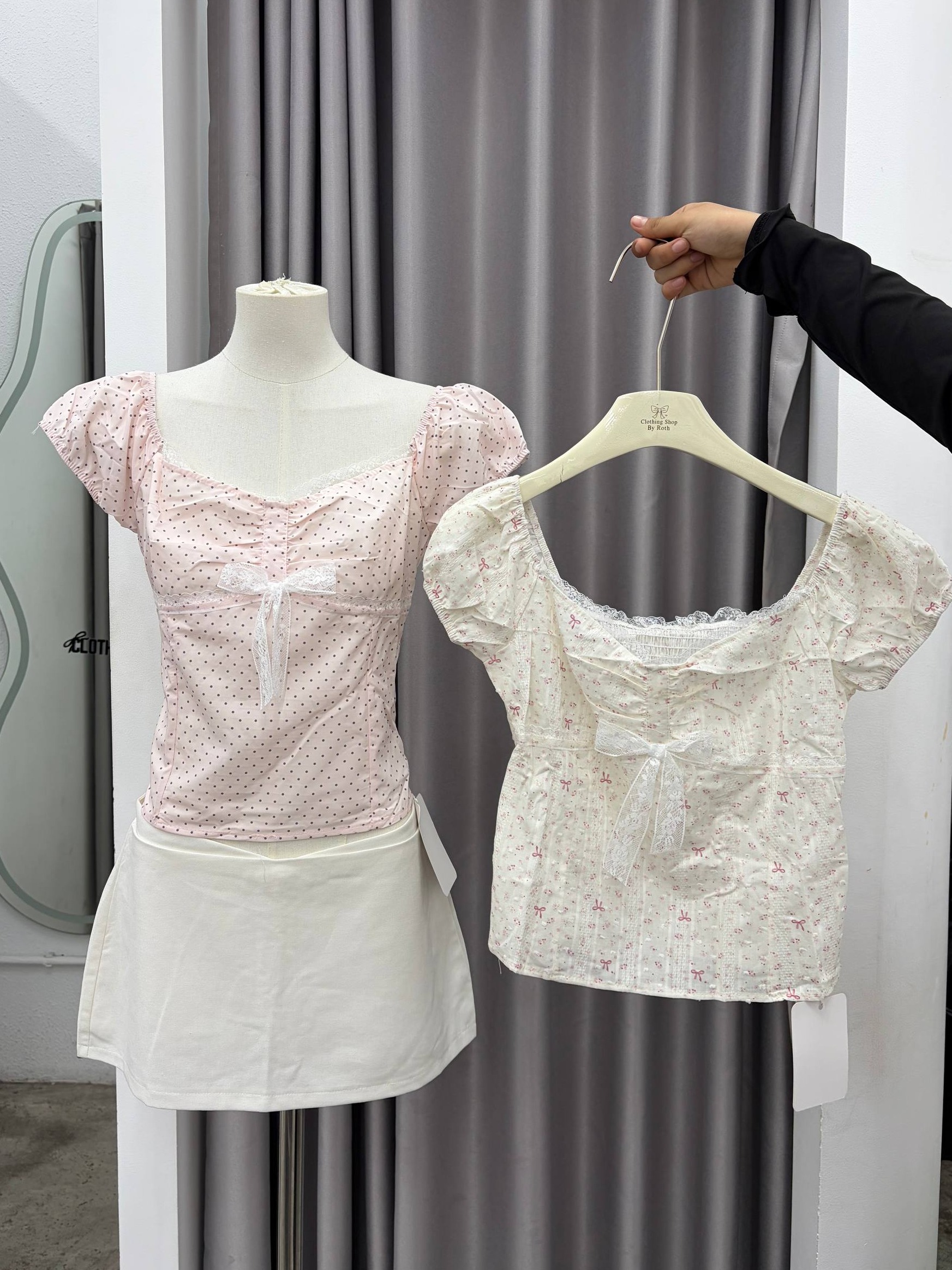 lace-trim bow-front milkmaid top