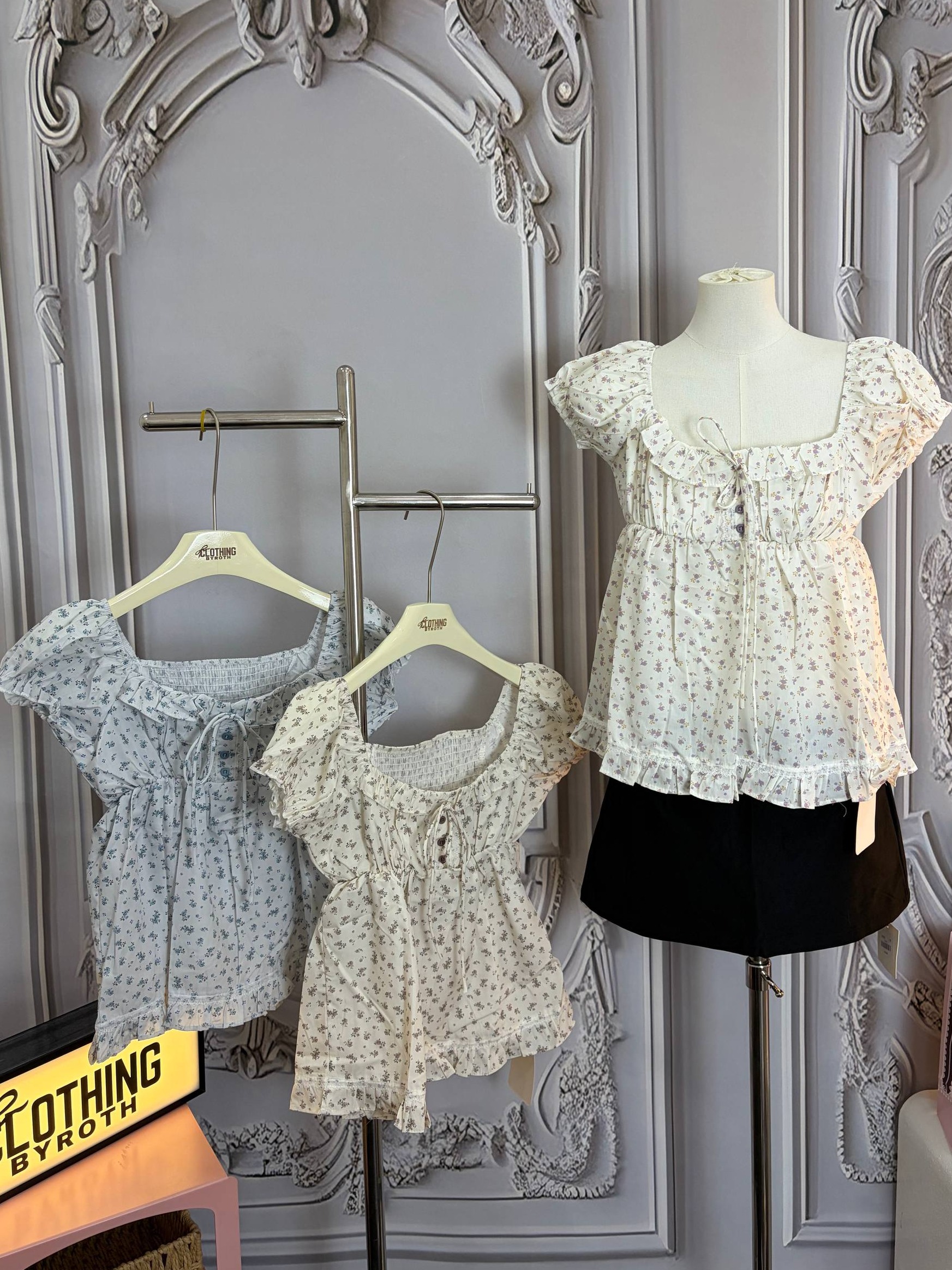 Floral tie-front milkmaid babydoll top