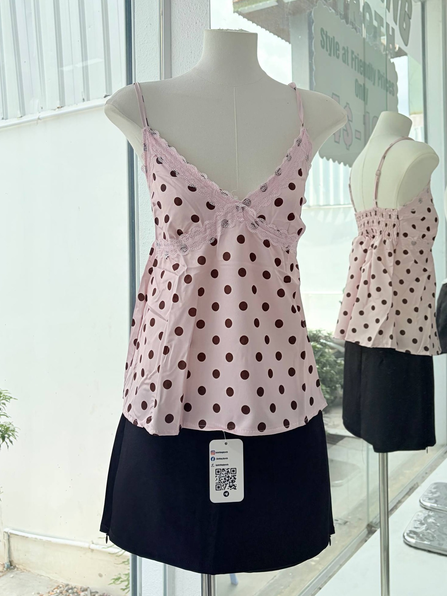Polka dot V-neck smocked-back cami