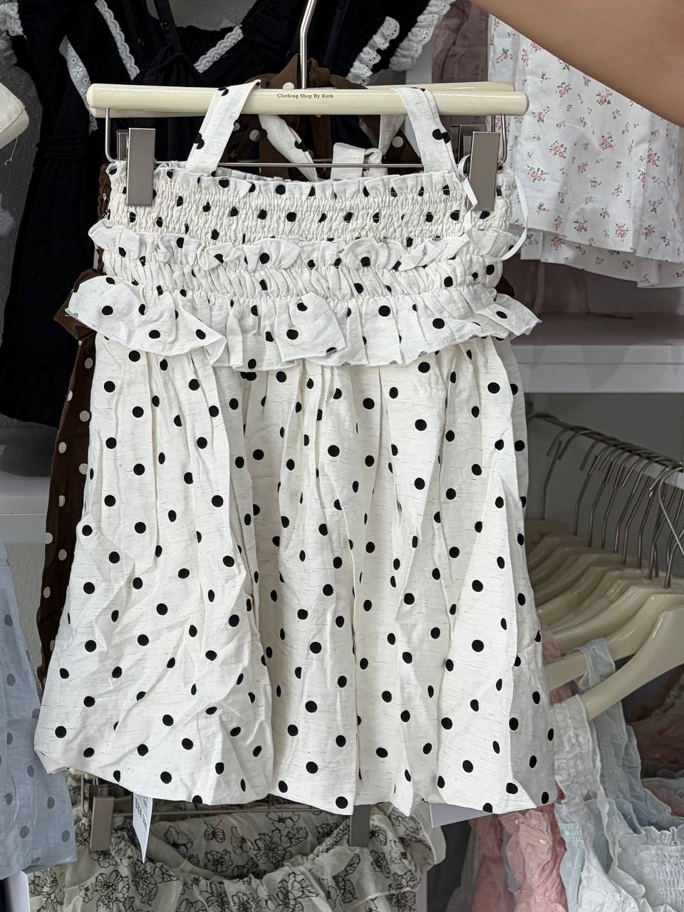 Polka dot smocked halter babydoll top