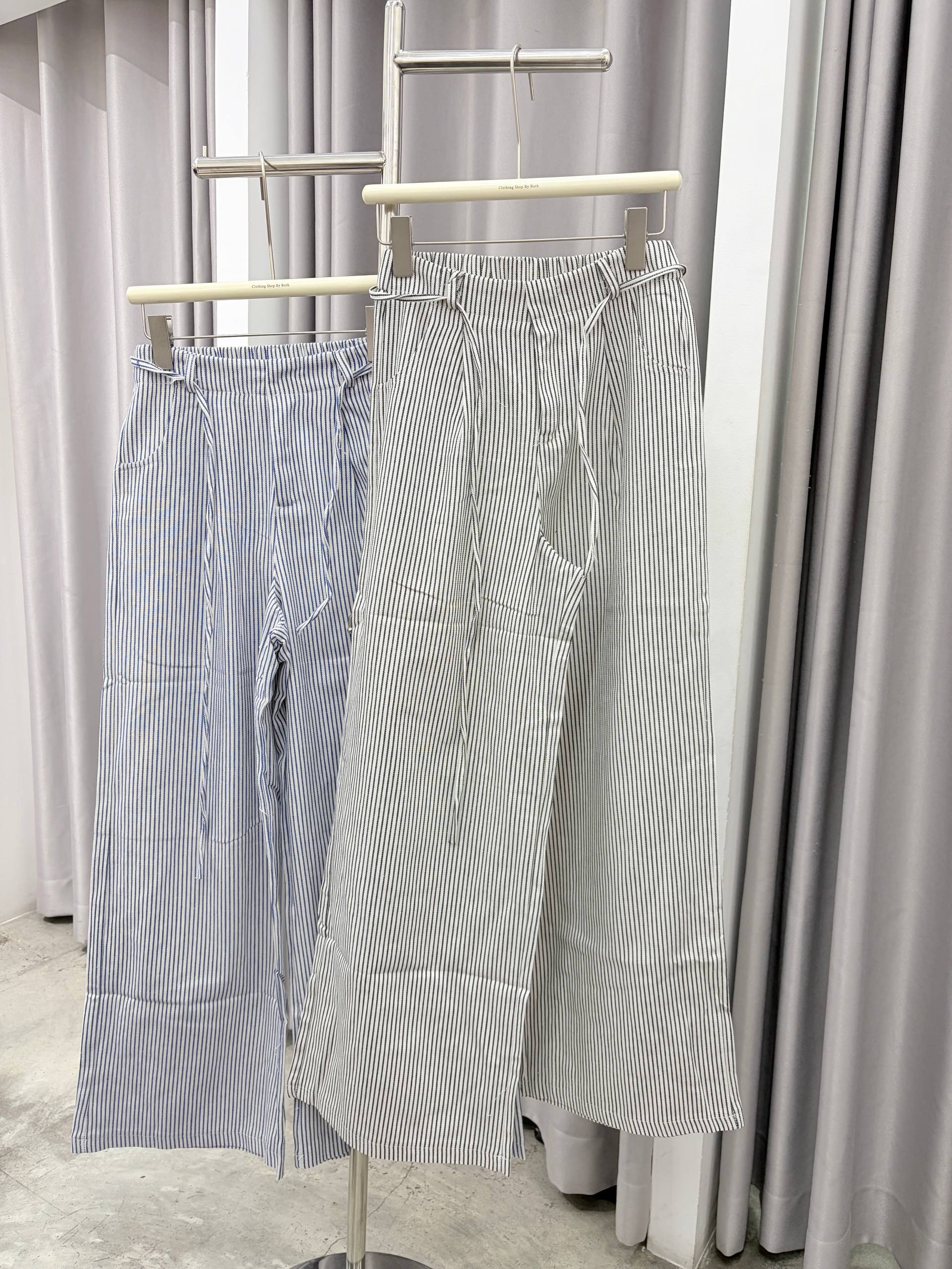 Striped drawstring wide-leg pants