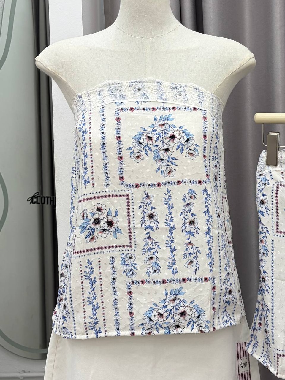 floral tiled eyelet tube top