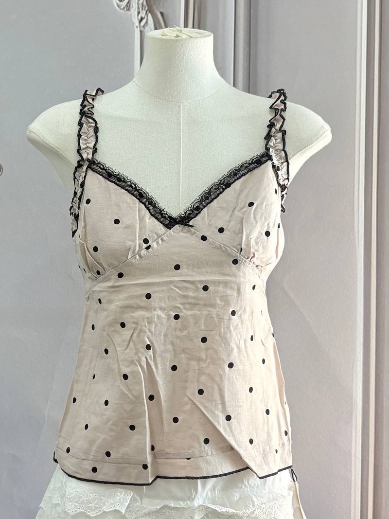Polka Dot Lace-Trim Cami Top