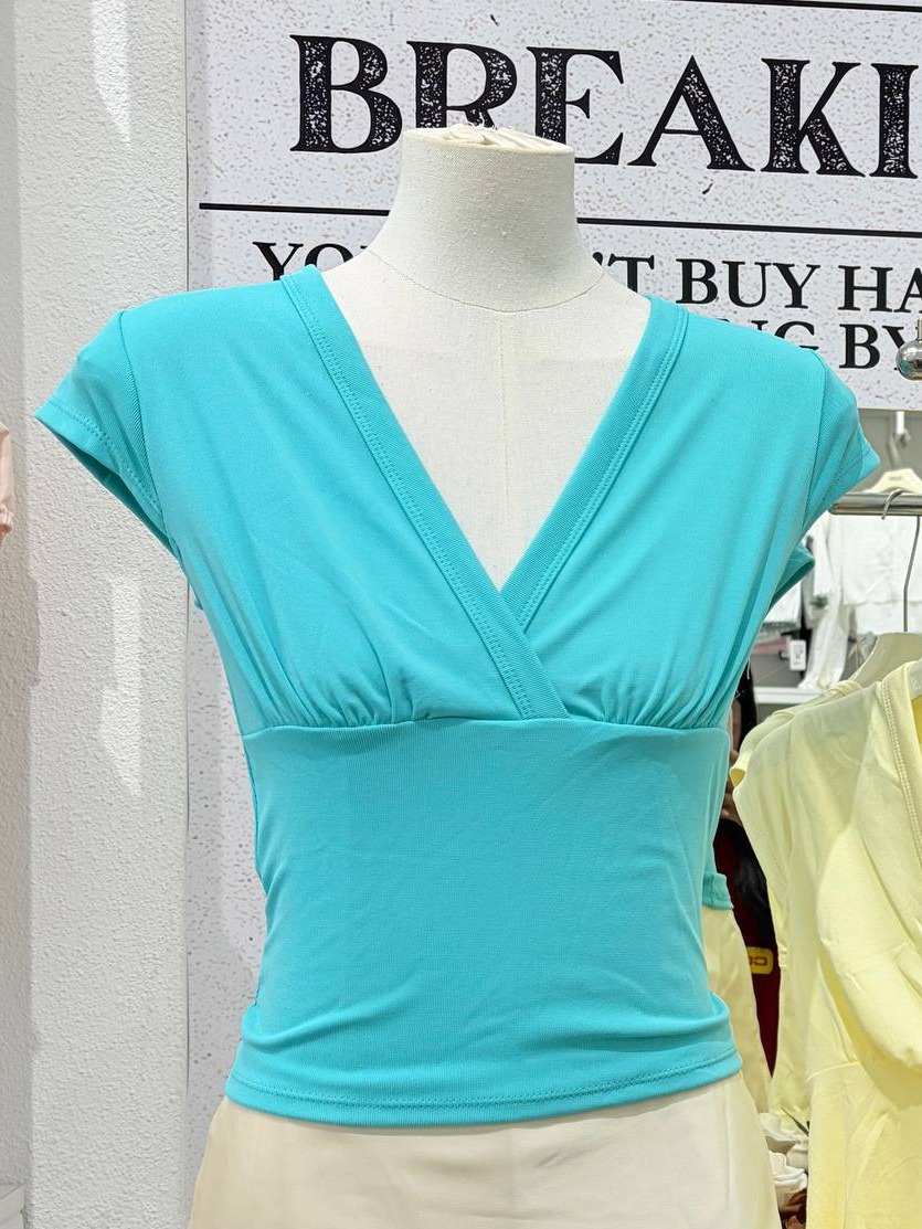 Surplice cross-front cap-sleeve top