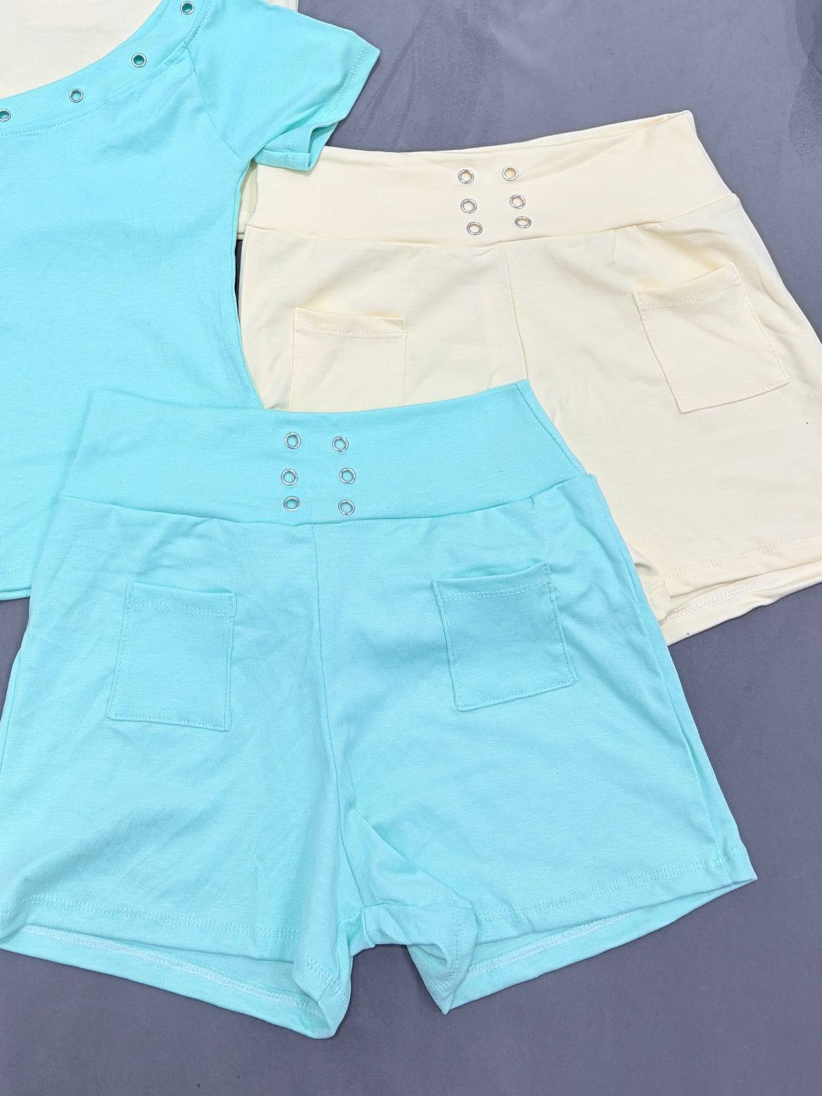 Grommet-detail off-the-shoulder lounge set