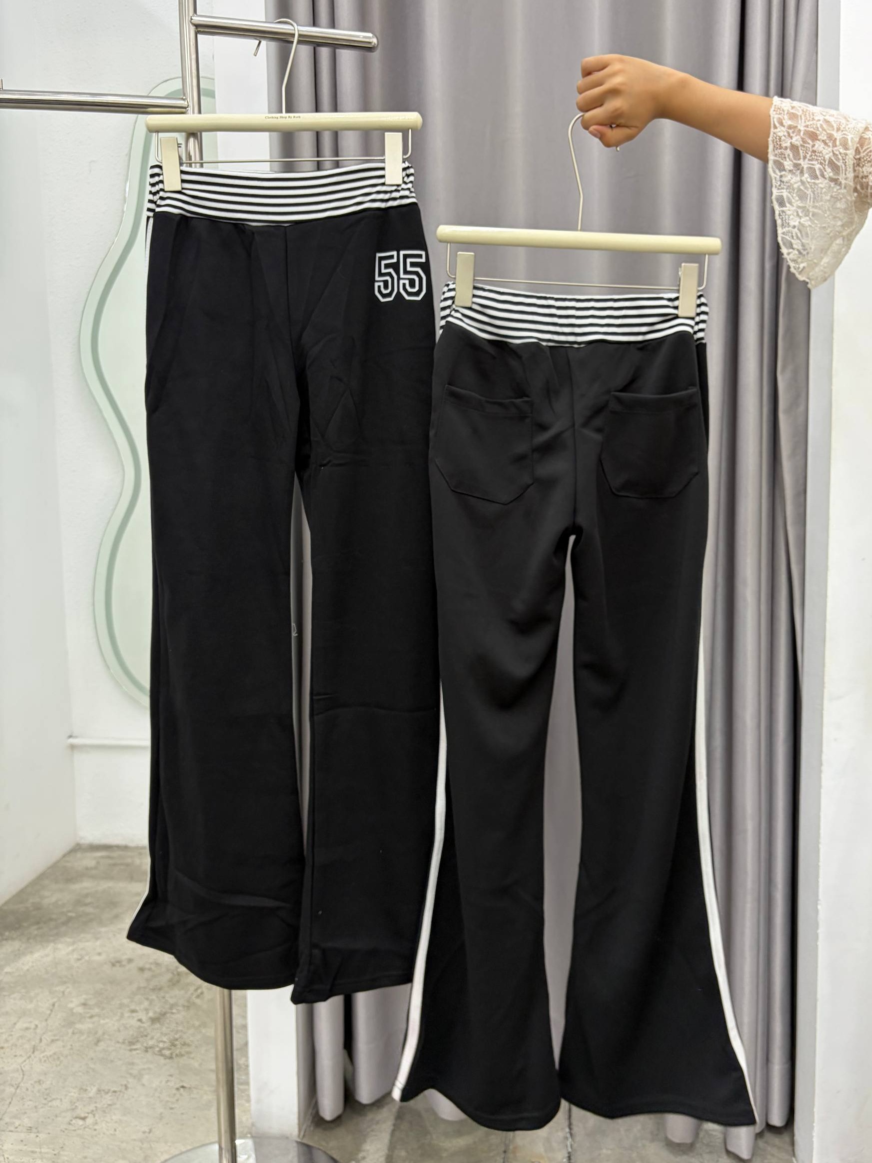striped waistband graphic flare sweatpants