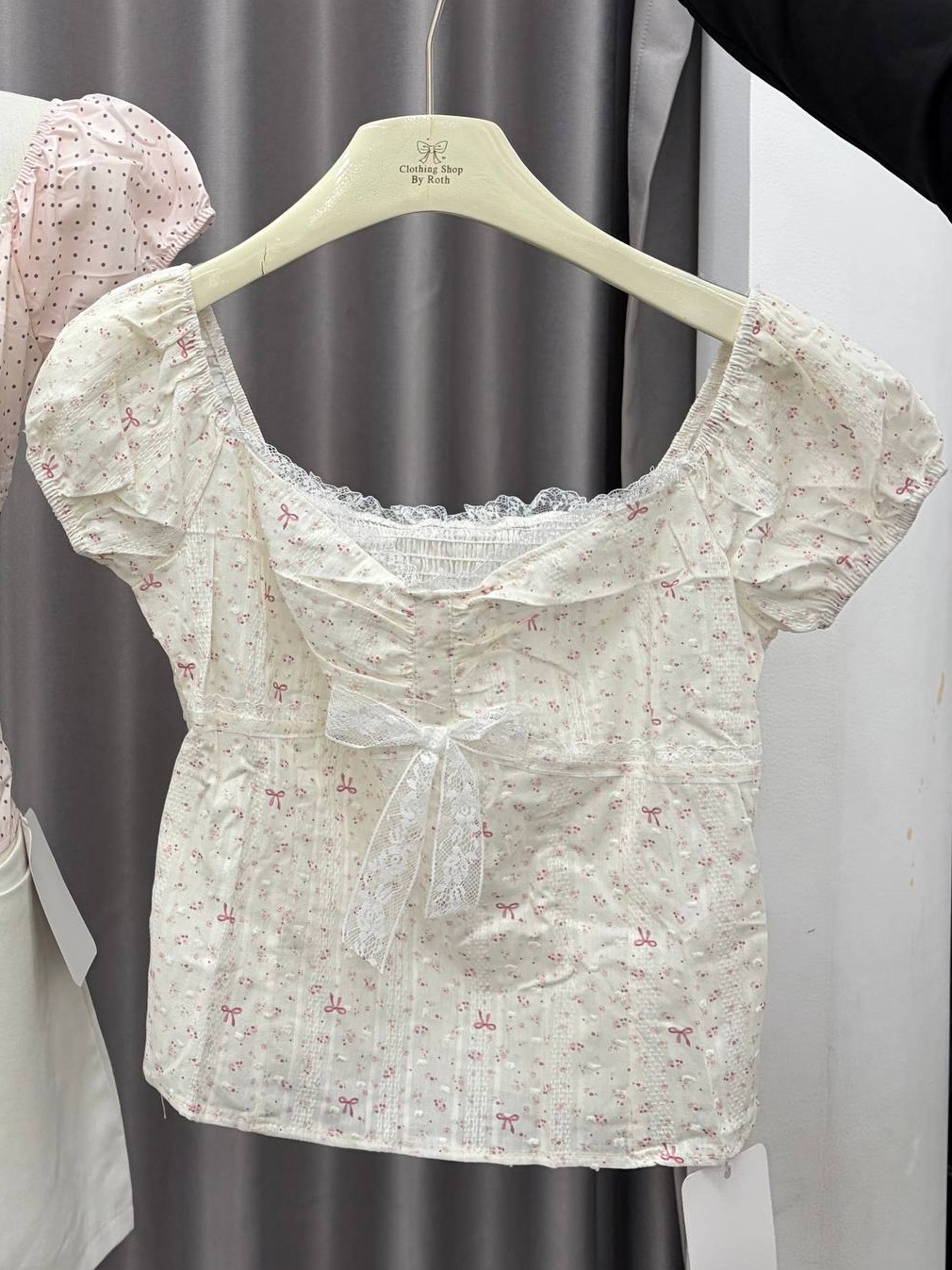 lace-trim bow-front milkmaid top